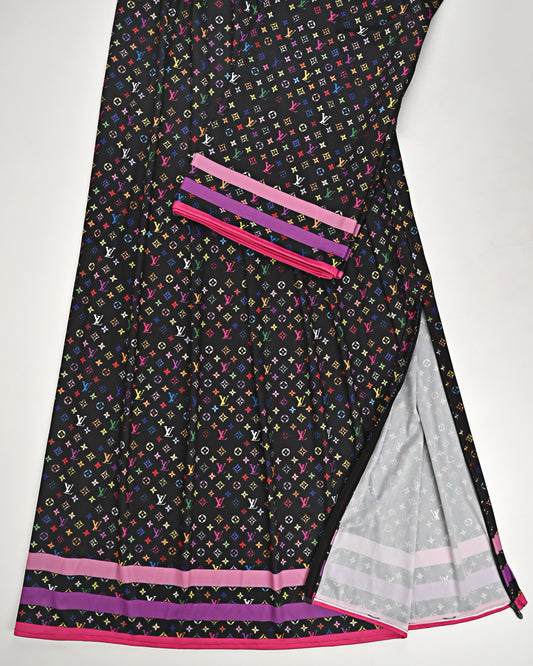 Black Base Multi Color Print Swim Wear With TriColor Patti & VL Logo