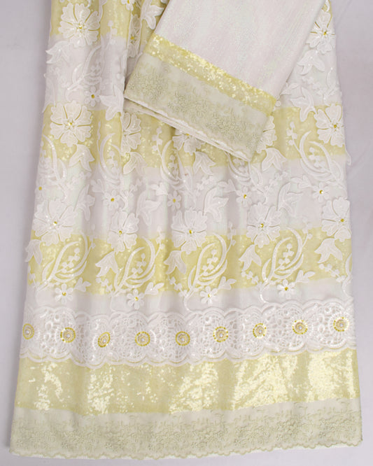 White Rida With Lemon Yellow Sequence Panel & Bullion Work