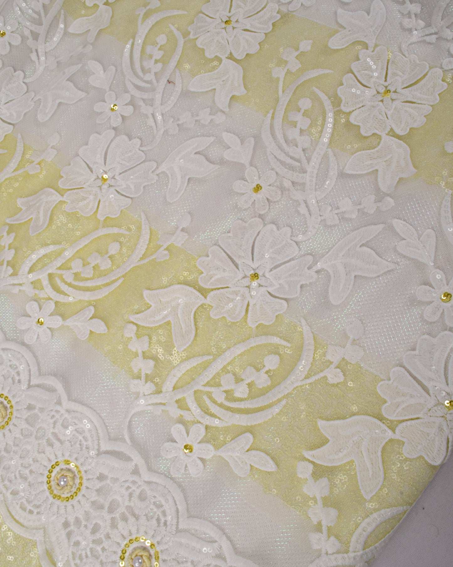 White Rida With Lemon Yellow Sequence Panel & Bullion Work