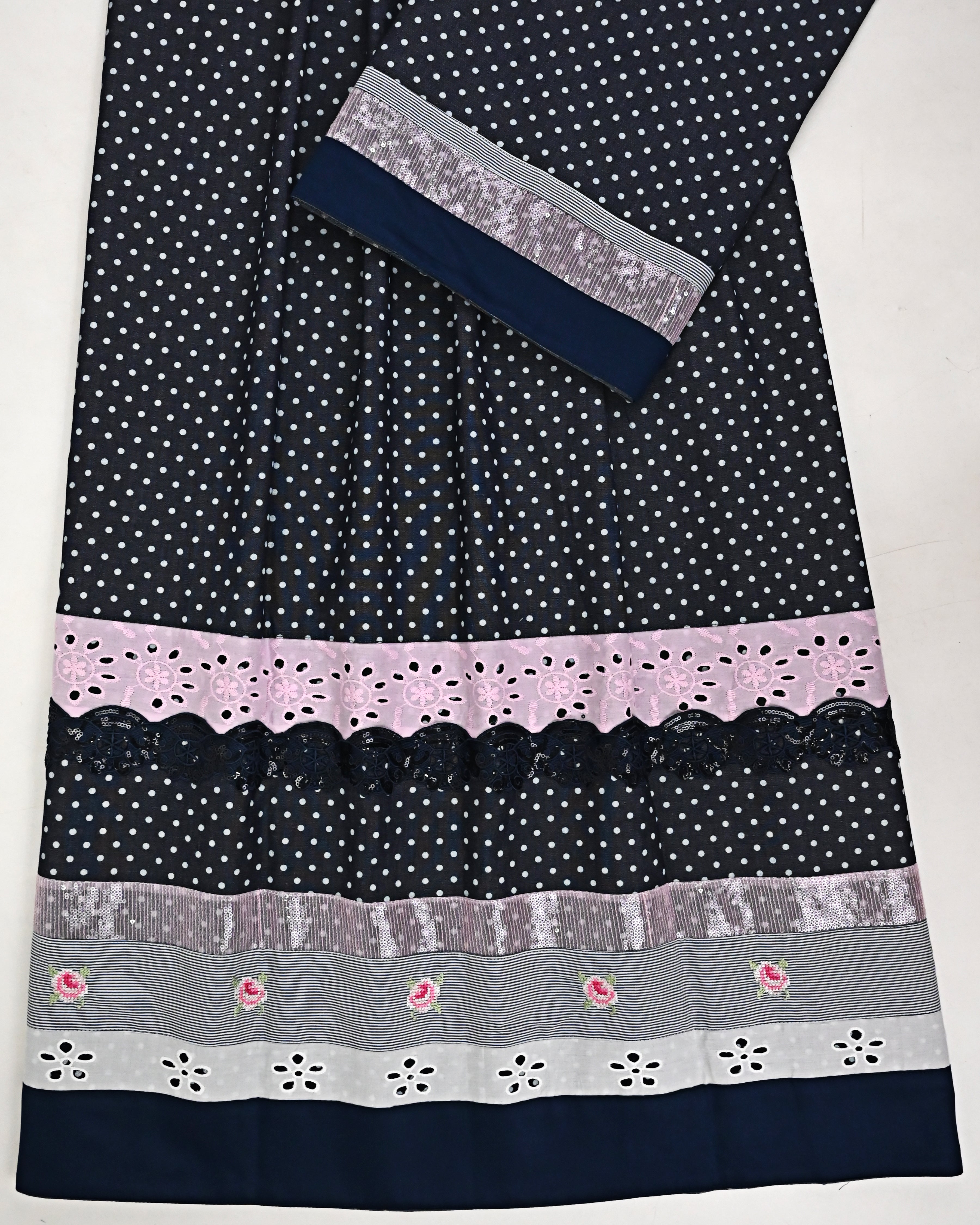 Denim Blue Base White Polka Dots Rida With Smart Lace & Panel