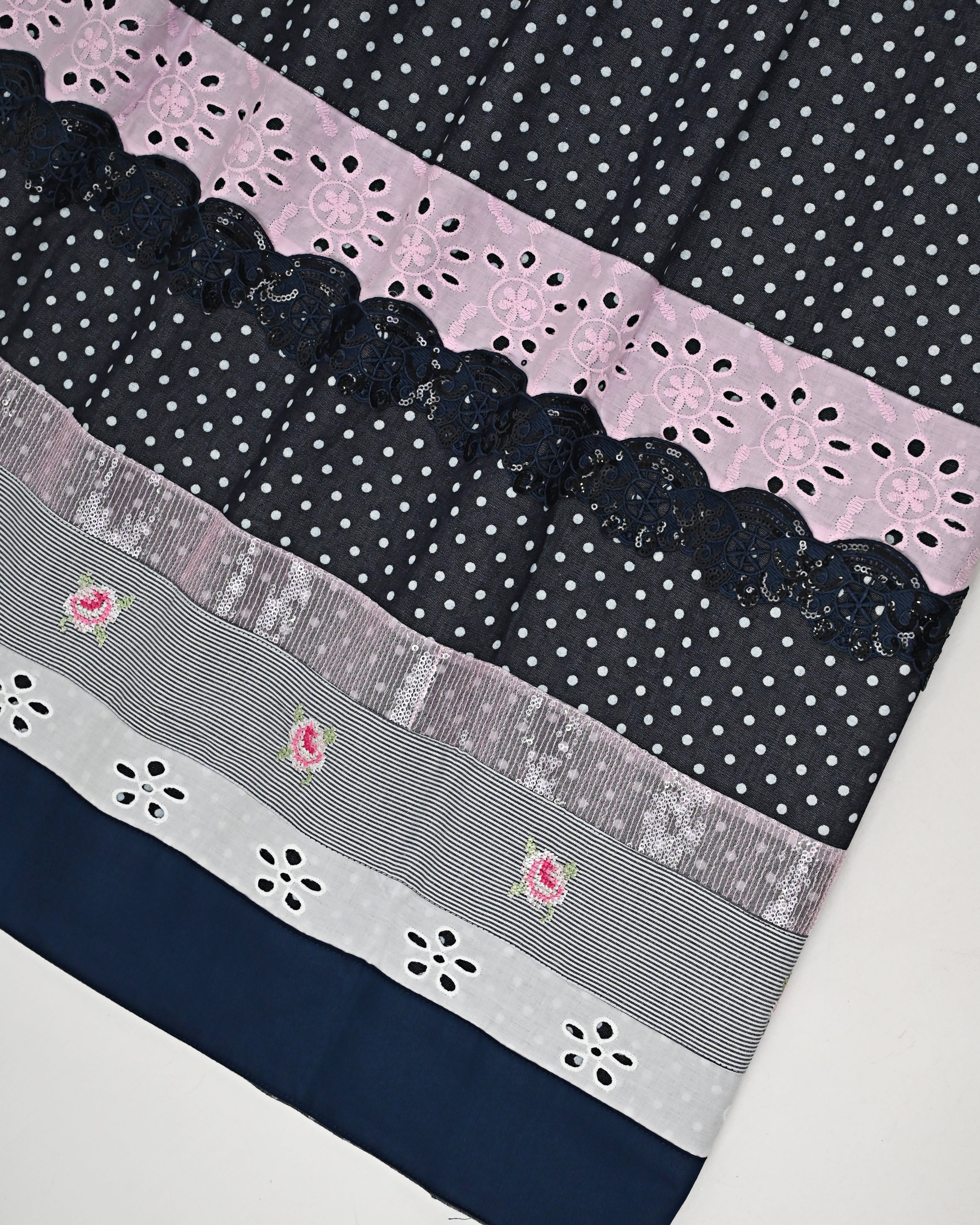 Denim Blue Base White Polka Dots Rida With Smart Lace & Panel