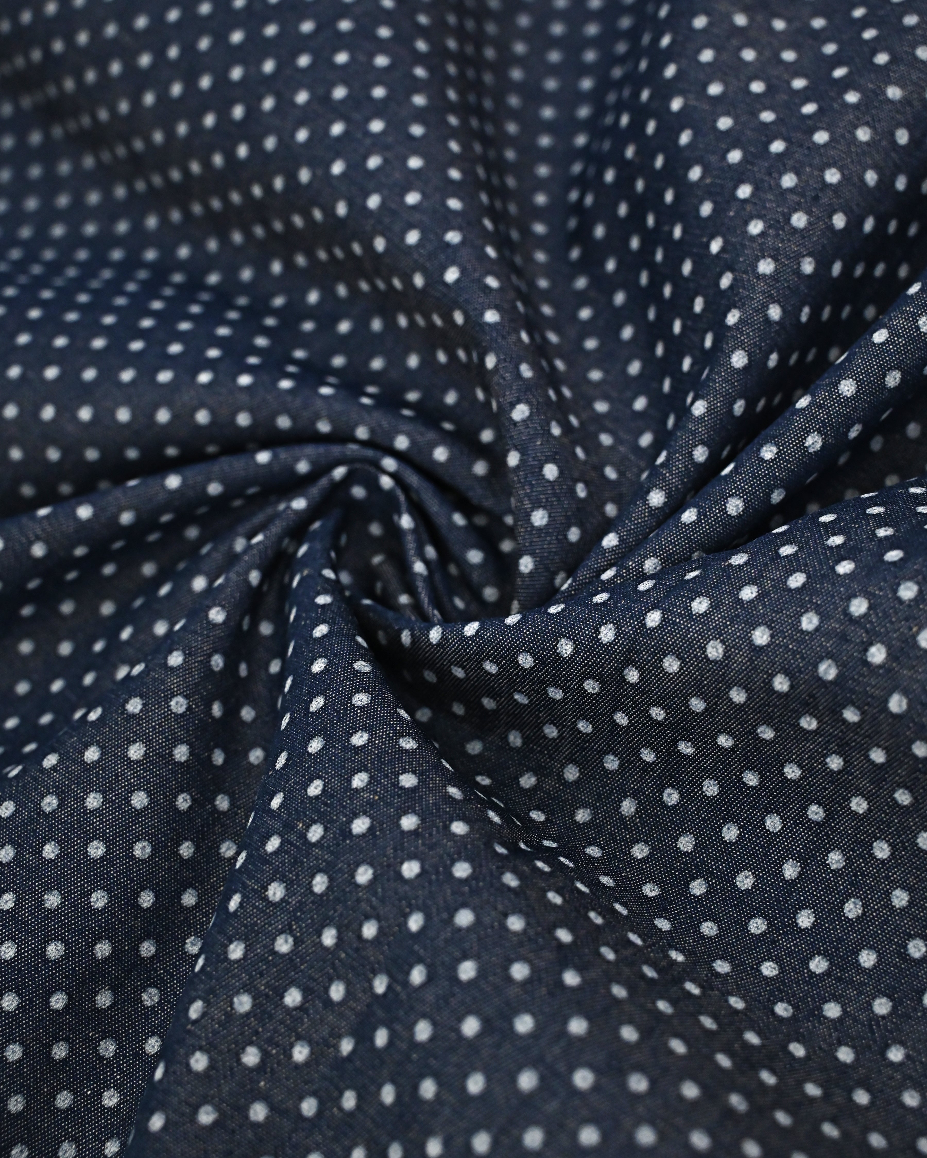 Dark Navy Blue White Dots Rida With Dark Floral Panel & Smart Lace