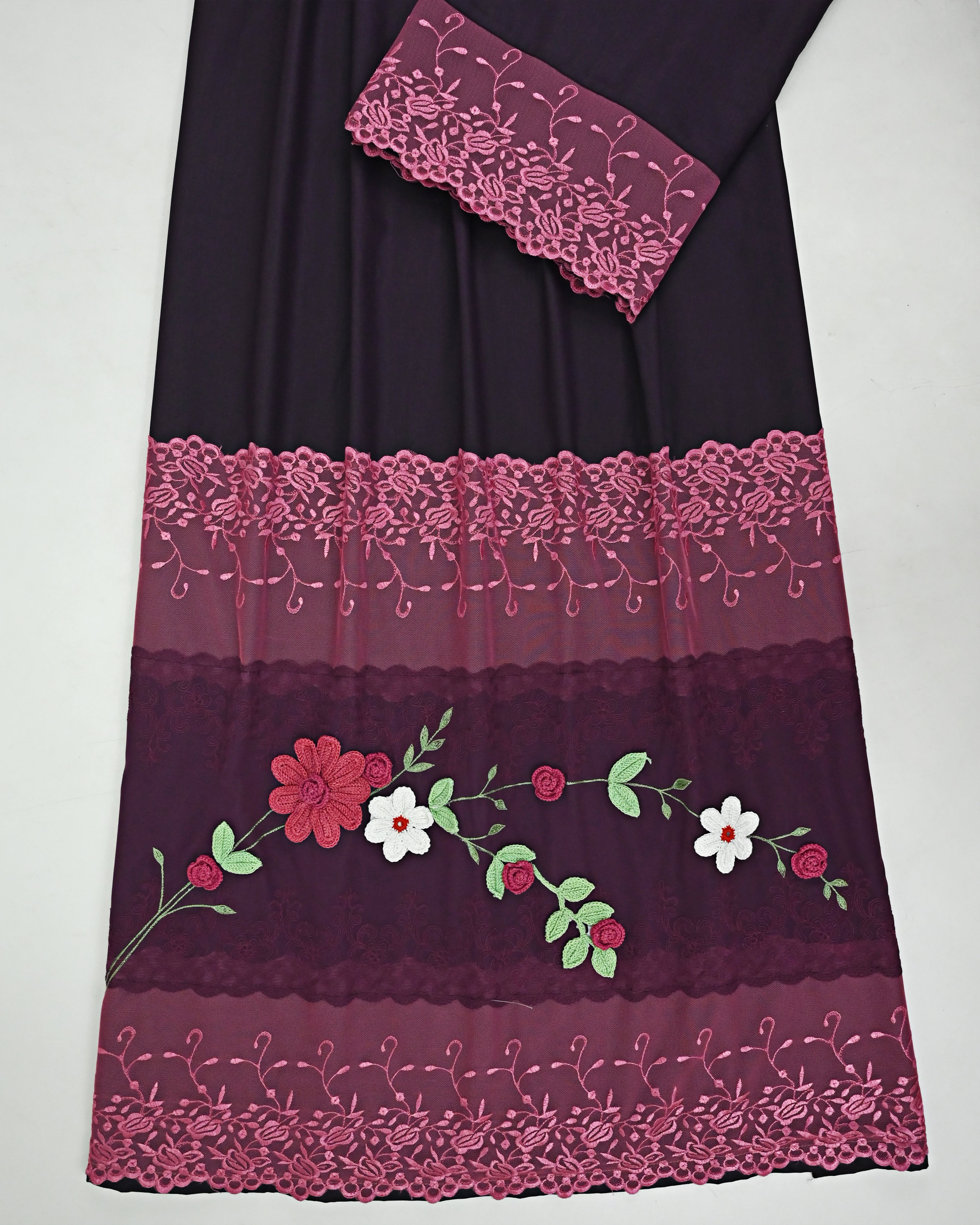 Dark Plum  Rida With Magenta Floral Lacing & Smart Floral Work