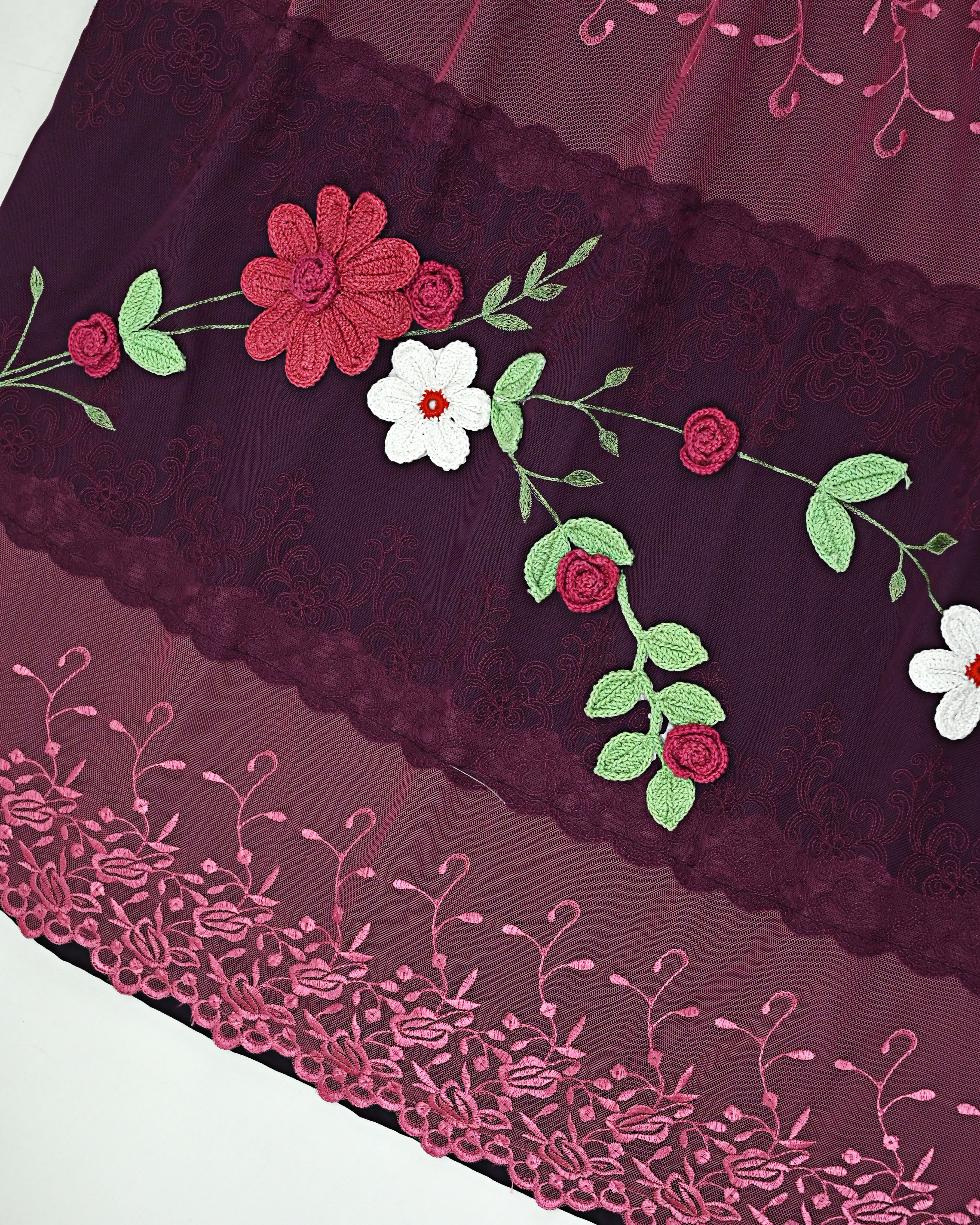 Dark Plum  Rida With Magenta Floral Lacing & Smart Floral Work