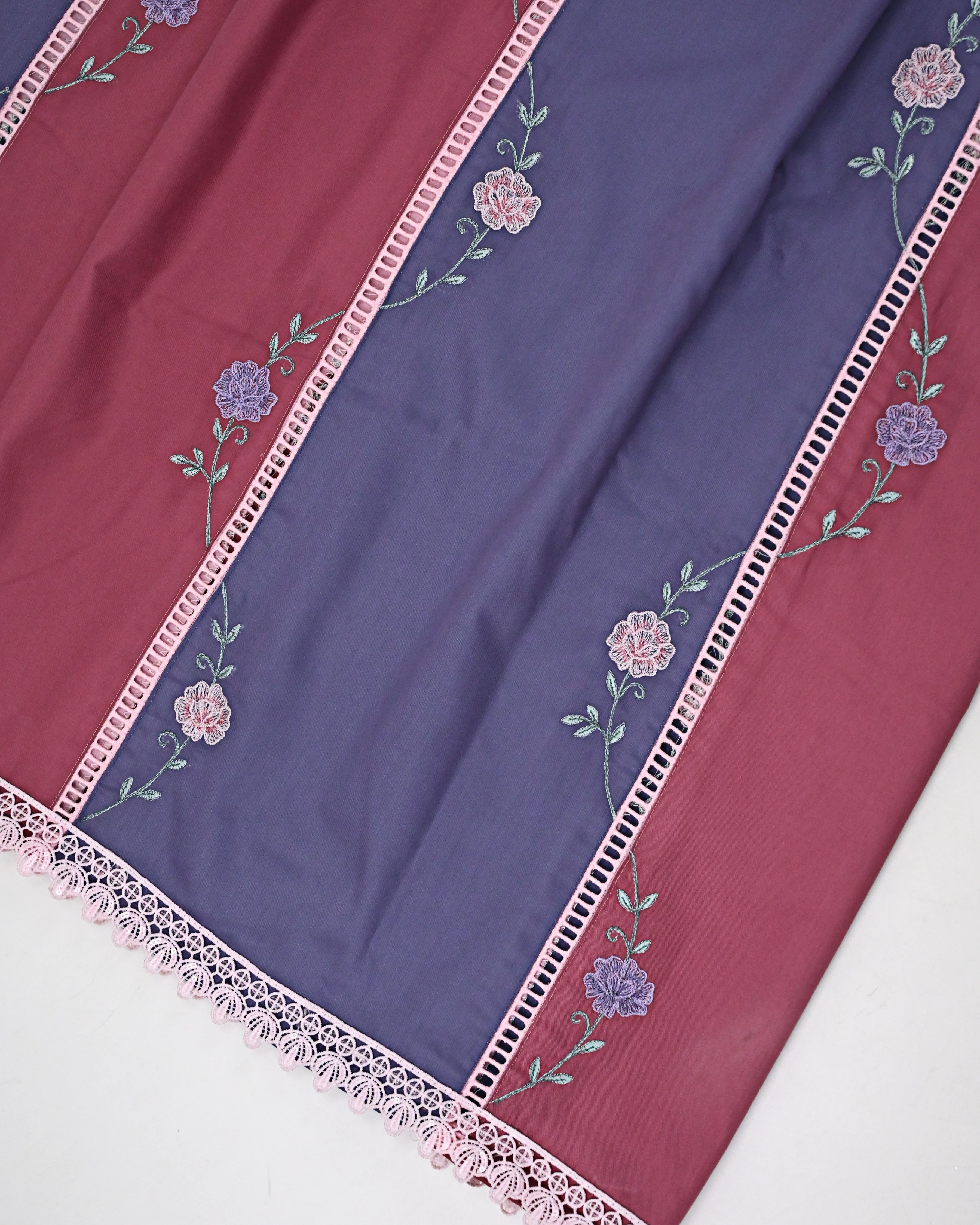 Slate Blue Dark Plum Pattern Rida With Smart Lace & Floral Embroidery Work
