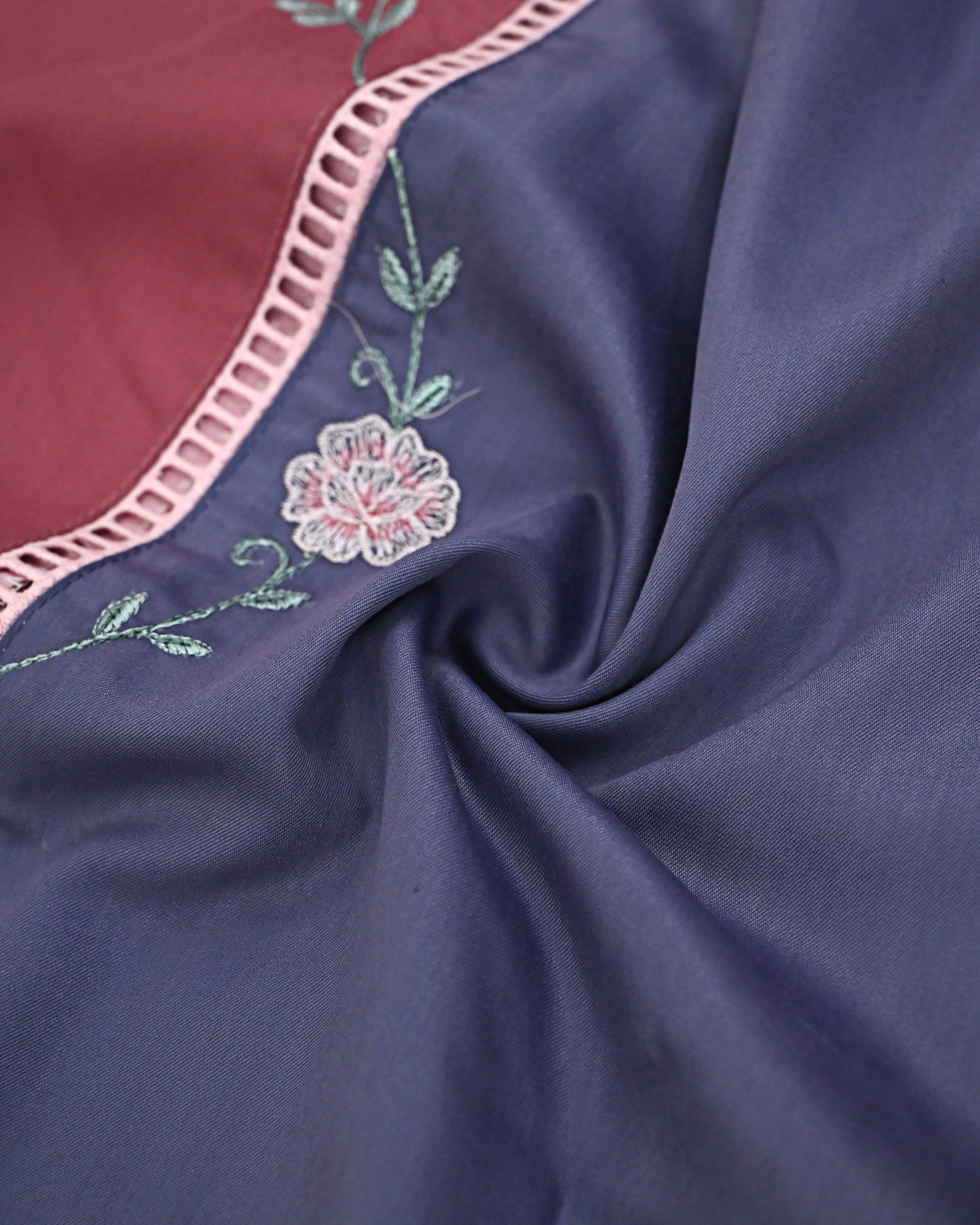 Slate Blue Dark Plum Pattern Rida With Smart Lace & Floral Embroidery Work