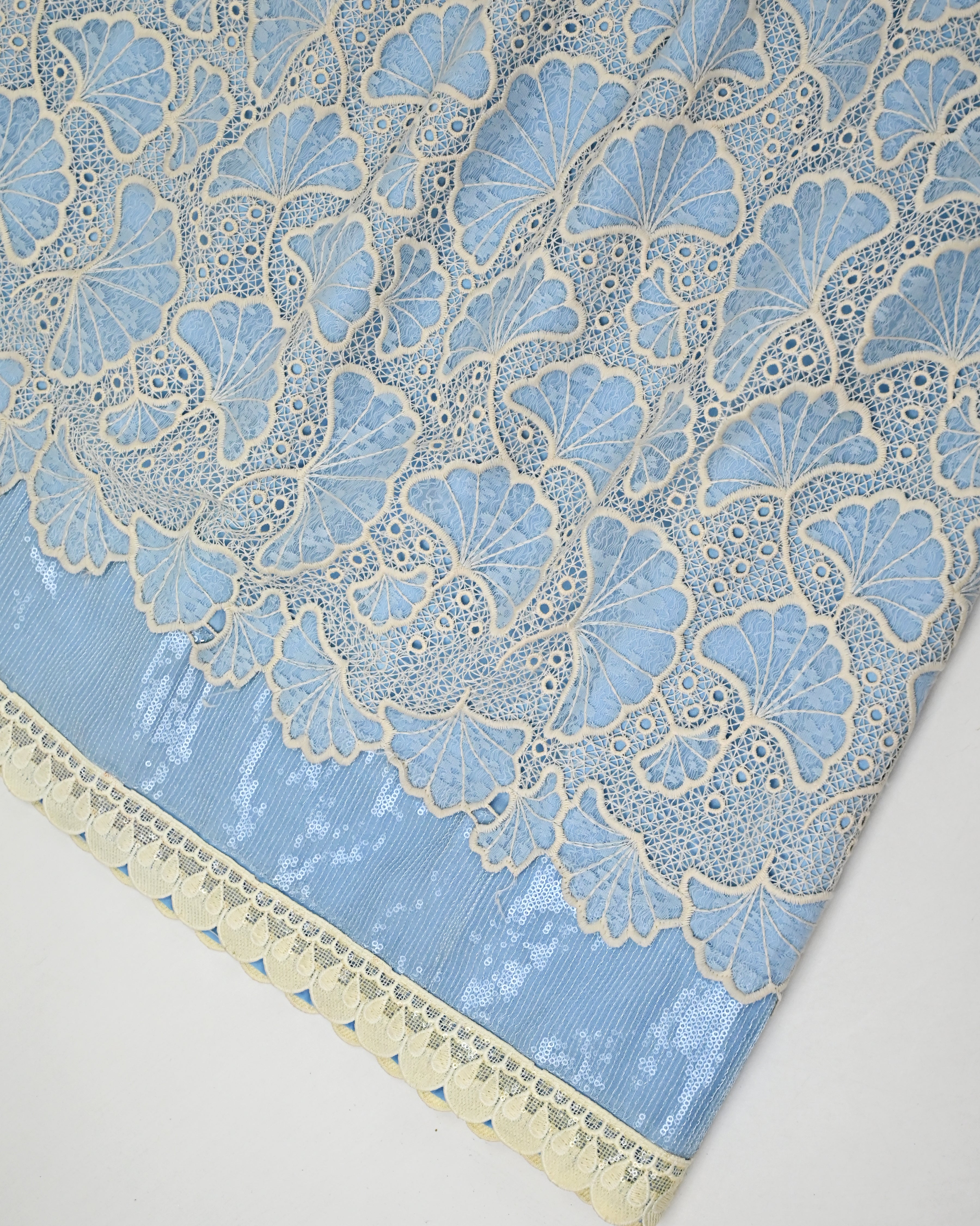Powder Blue Rida With Full Floral Lace Peice & Smart Sequence Lace