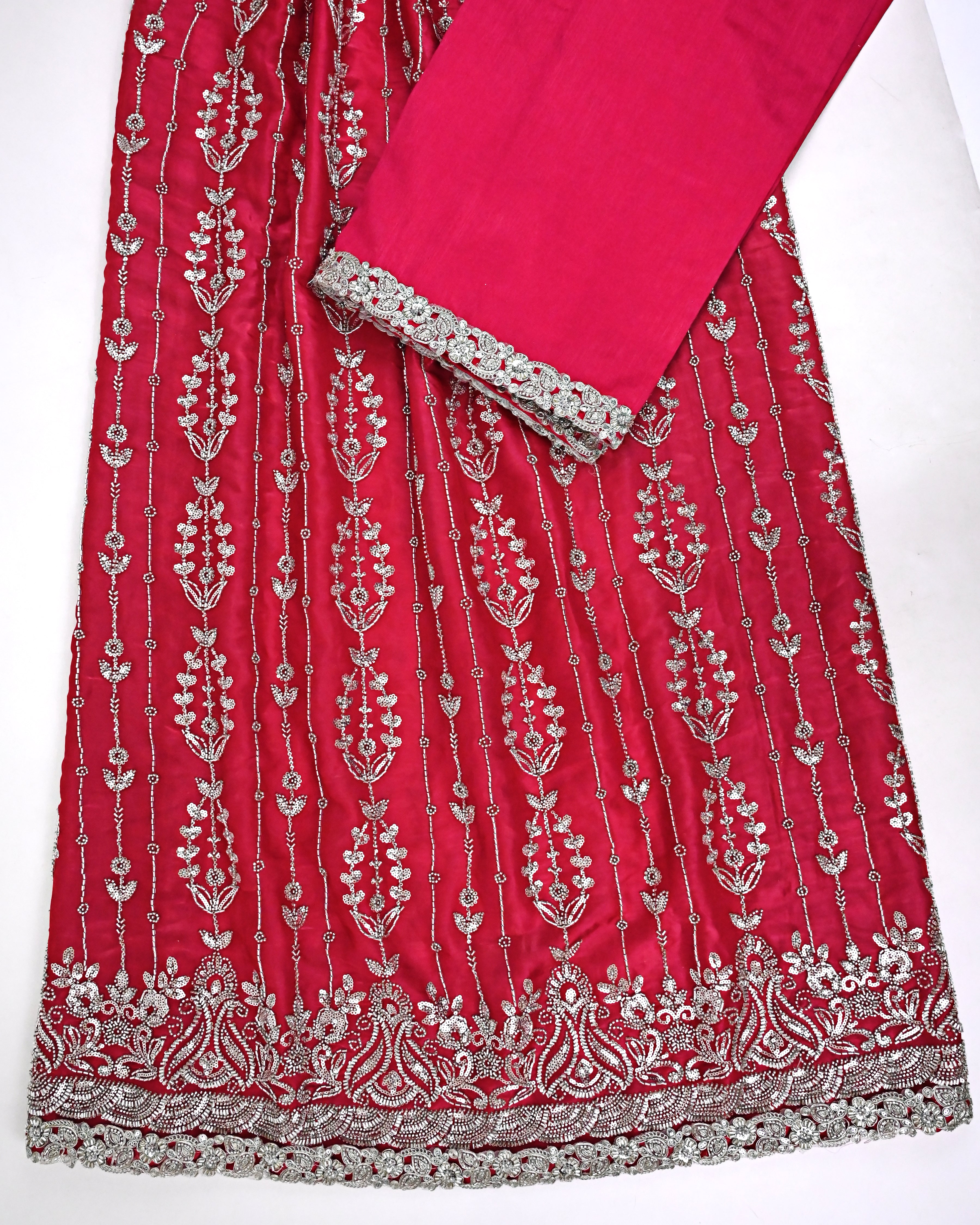 Rani Pink Rida With Full Heavy Floral Work & Floral Laces