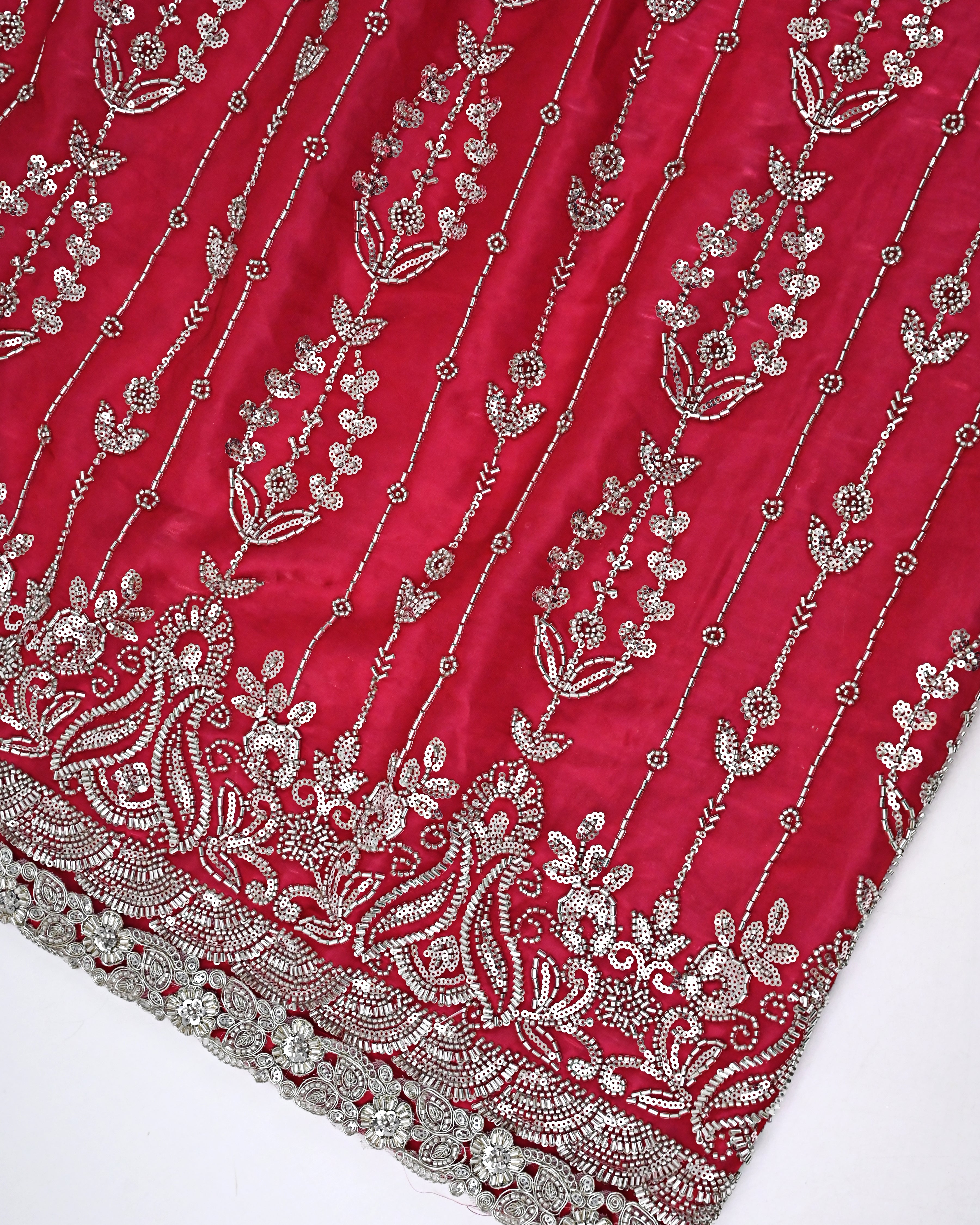 Rani Pink Rida With Full Heavy Floral Work & Floral Laces