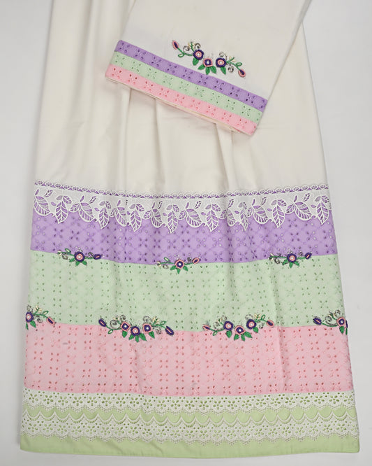 White Rida With Smart Hakoba Panel Lace & Smart Bullion Work