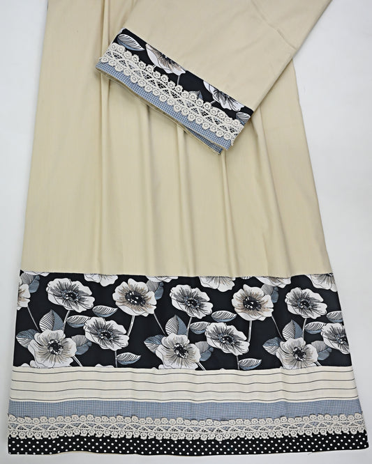Ivory Rida With Smart Black White Floral Panel & Smart Lace Anchor Pattern