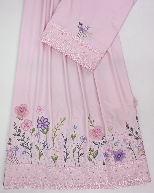 Baby Pink Rida With Heavy Floral Aari Work & Heavy Lace