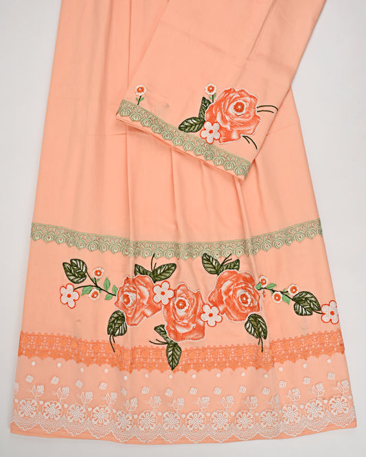 Peach Rida With Smart Lace & Orange Floral Work