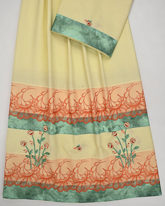 Lemon Yellow Popcorn Rida With Smart Lace & Smart Floral Work