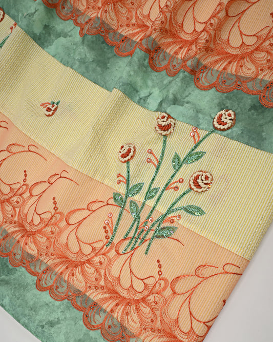 Lemon Yellow Popcorn Rida With Smart Lace & Smart Floral Work