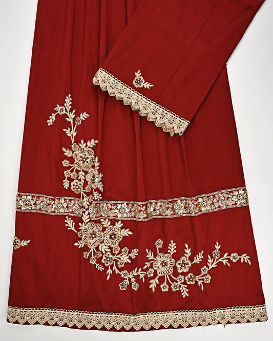 Blood Red Rida With Heavy Golden Lace & Golden Work