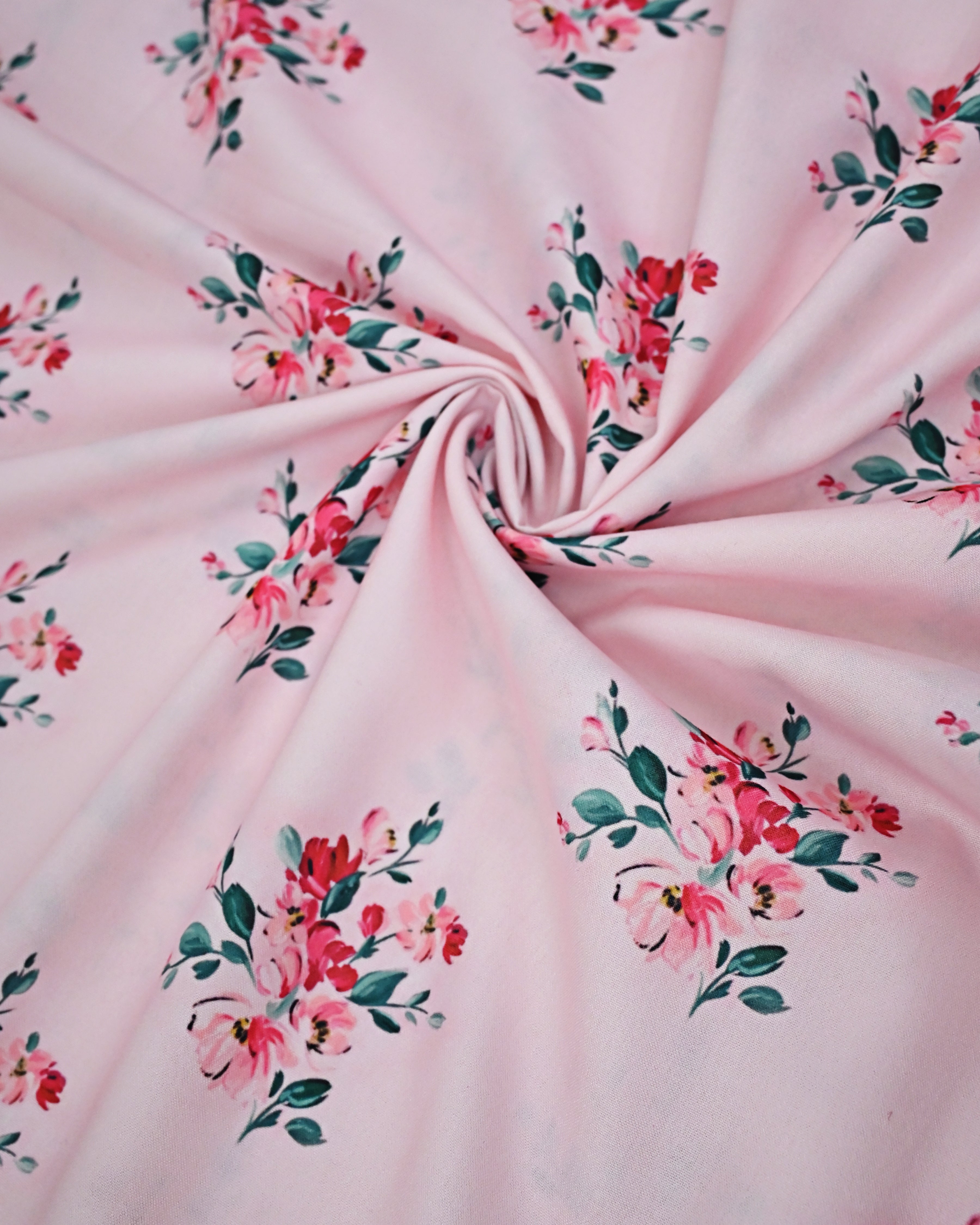 Blush Pink Rose Printed Rida With Smart Plain Panel & Smart Lace