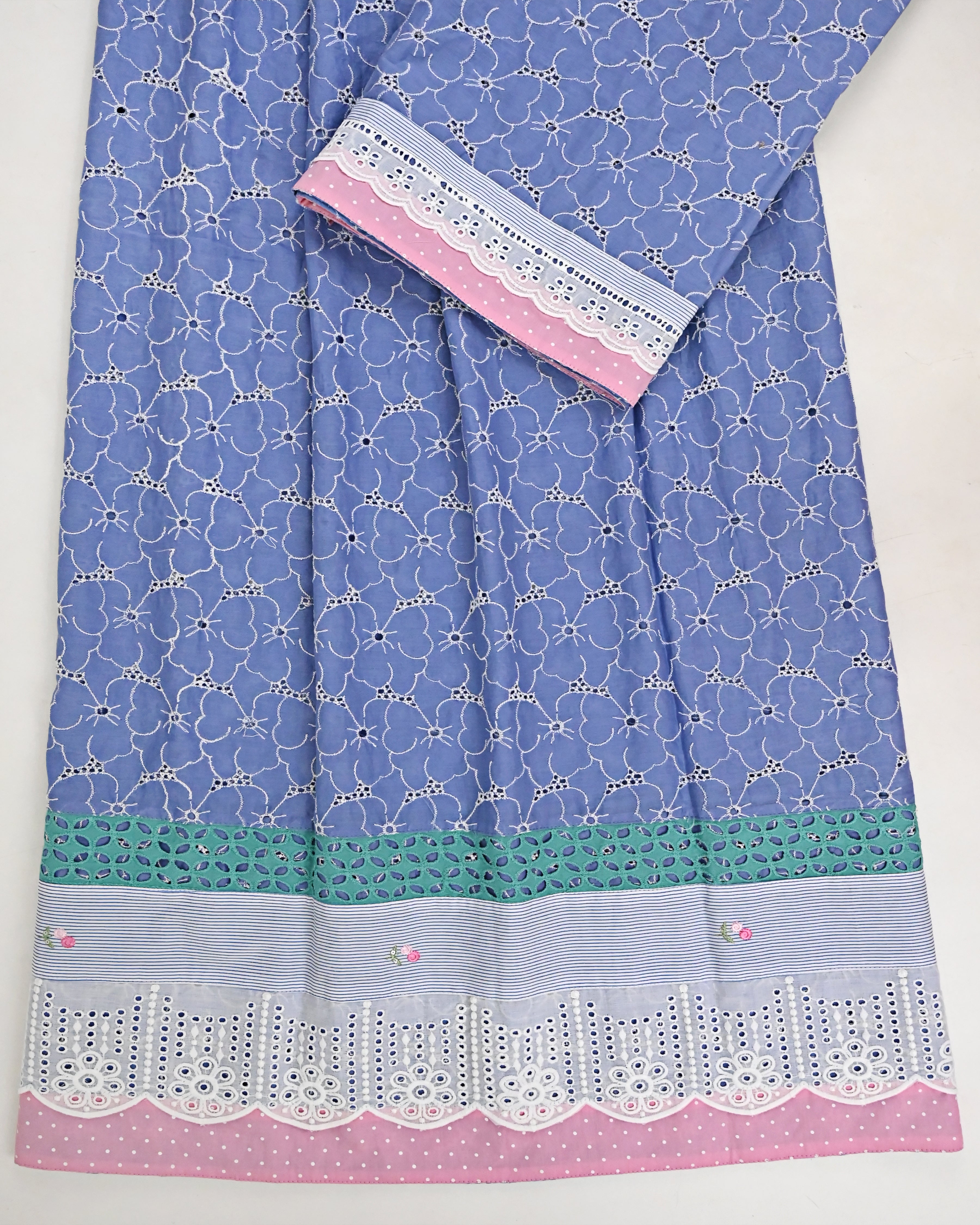 Denim Blue White Embroidery Rida With Smart Lace & Panel