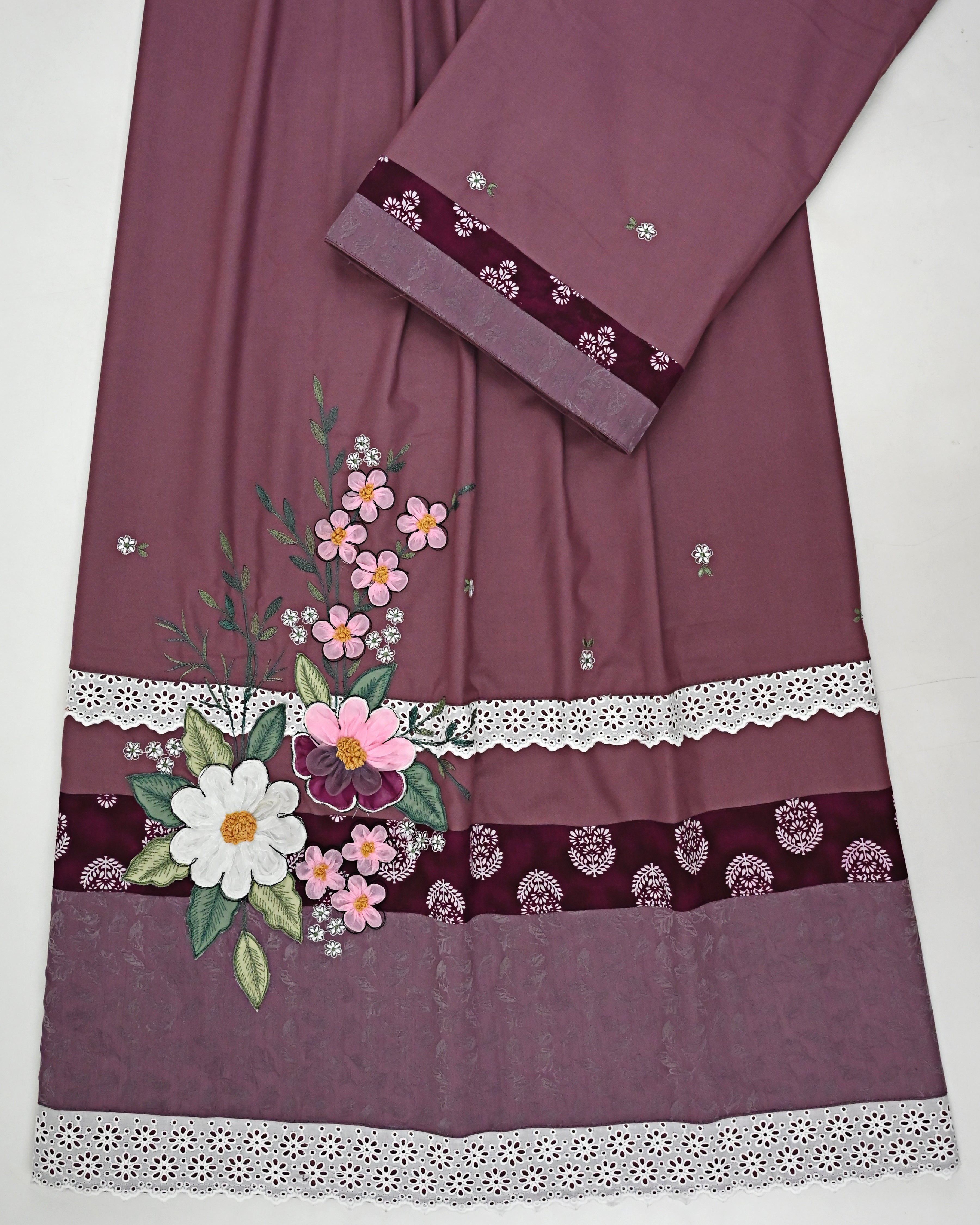 Dusty Rose Rida With Smart Lace Panel & Smart Floral Work