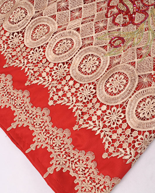Red Rida With Beautiful Golden Lace & Aari Work