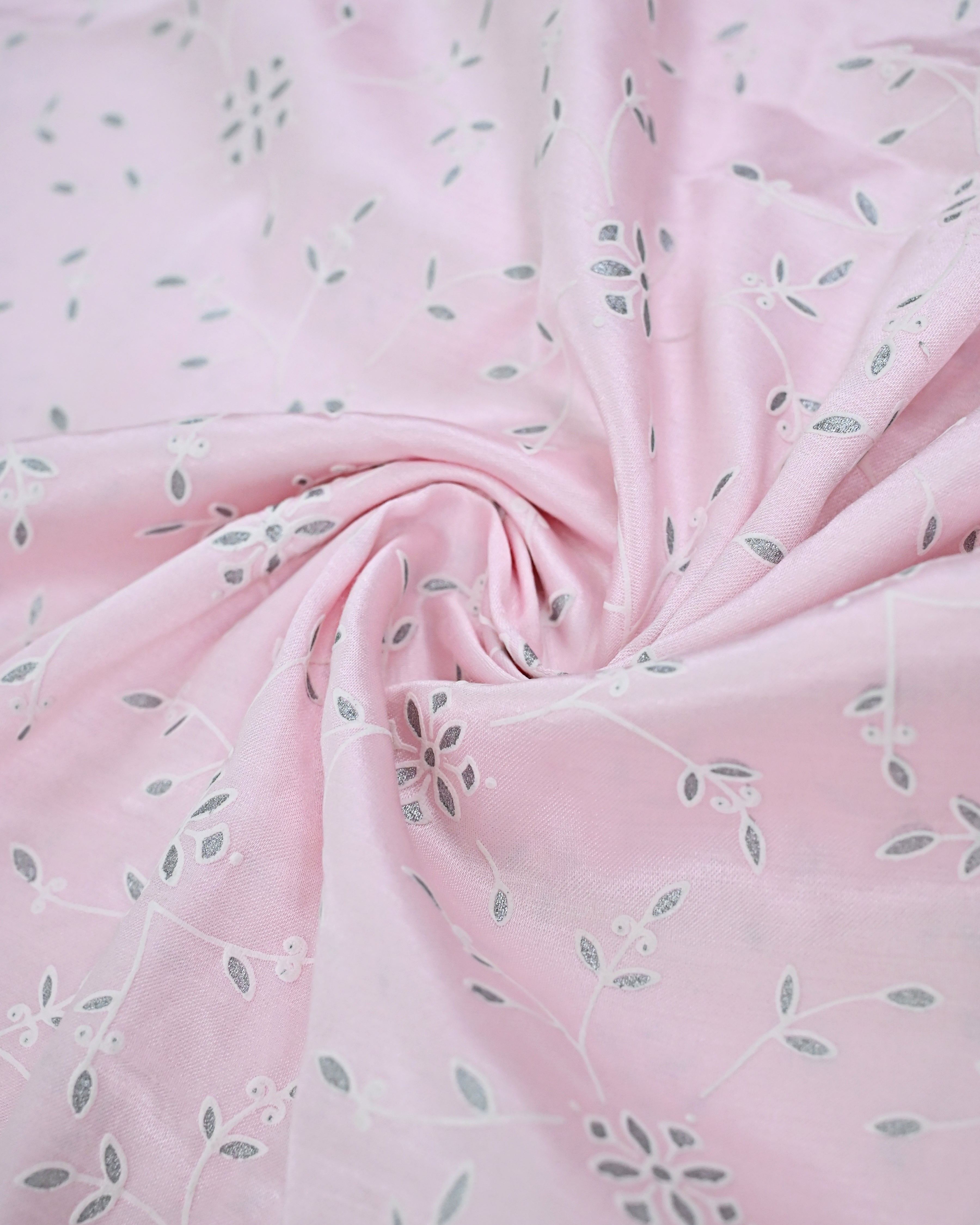 Pale Pink Smart Floral Design Rida With Sequence Lace & Imported Floral Lace