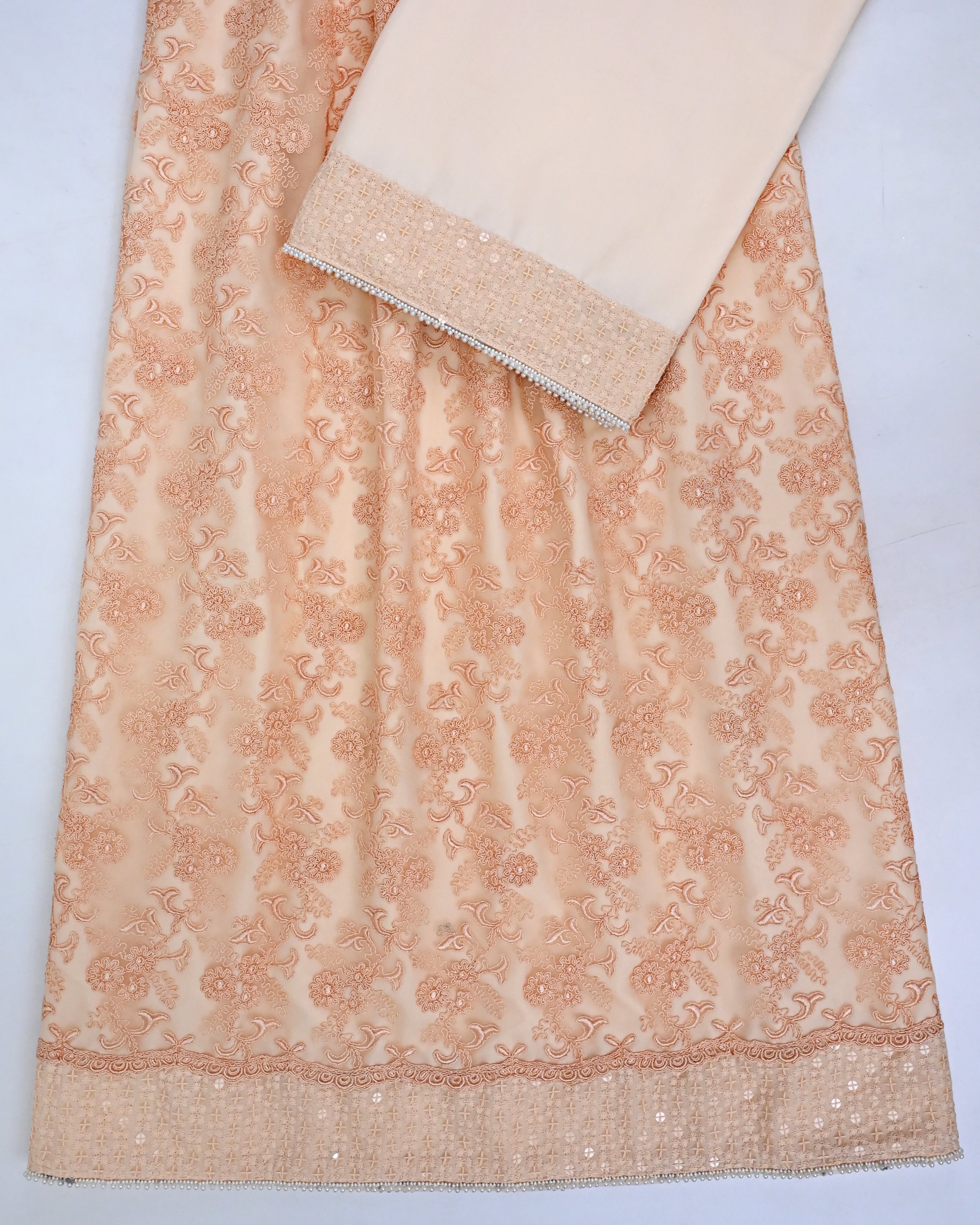 Peach Rida With Full Heavy Net Pc Smart Lacing & Plain Peach Pardi