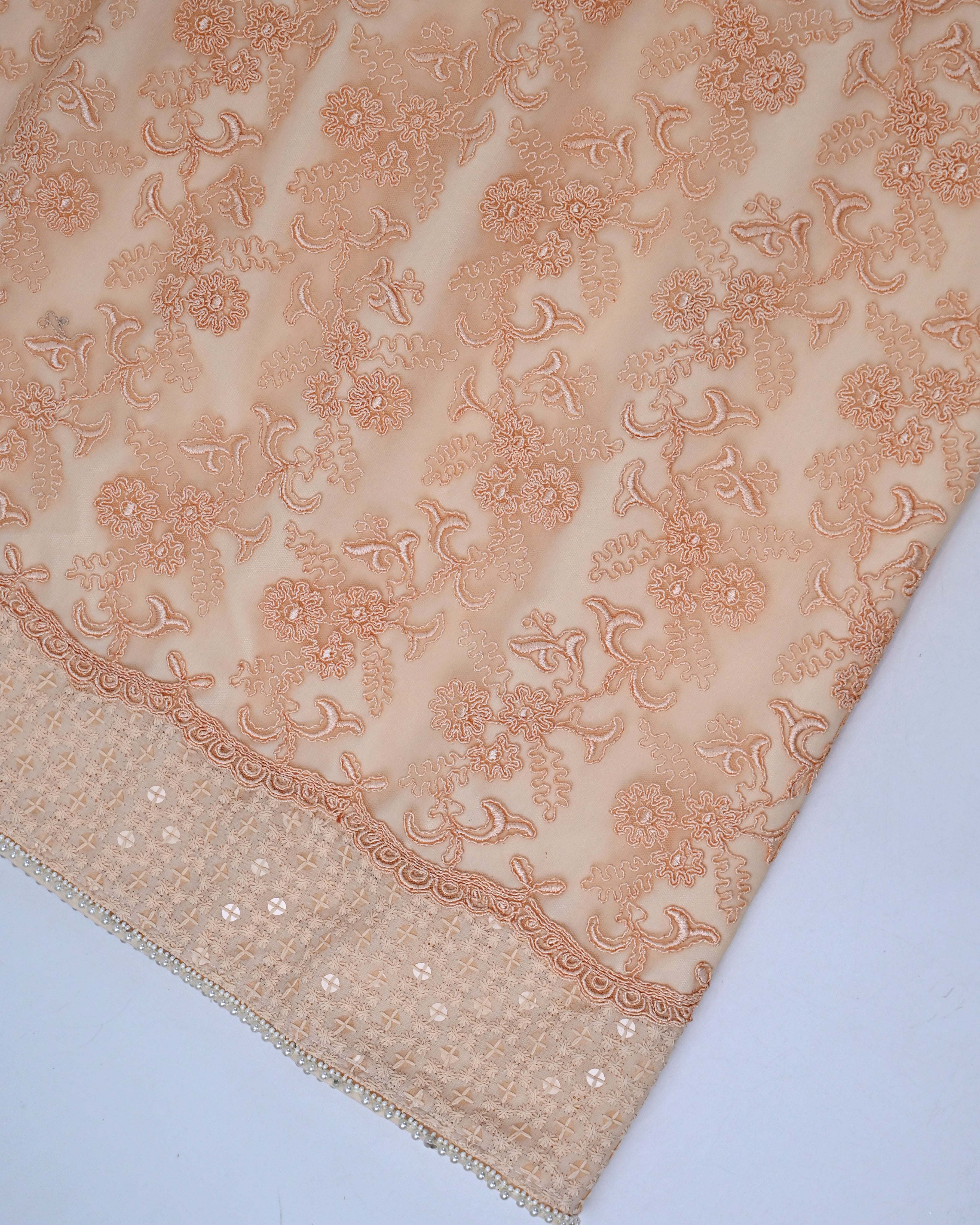 Peach Rida With Full Heavy Net Pc Smart Lacing & Plain Peach Pardi