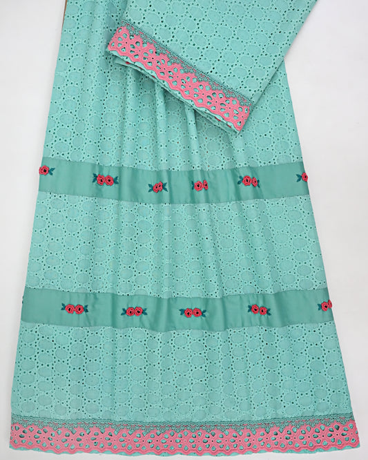 Light Green Hakoba Rida With Smart Lace & Smart All Over Floral Work