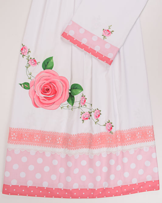 White Base Rida With Smart Polka Dots Panel & Floral Applique