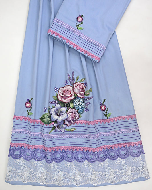 Alice Blue Rida With Smart Lacing & Smart Floral Applique With Handwork