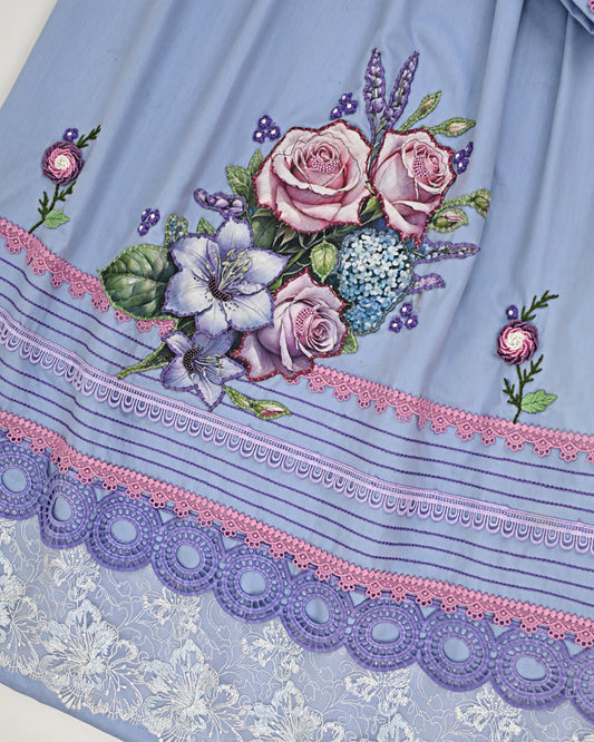 Alice Blue Rida With Smart Lacing & Smart Floral Applique With Handwork