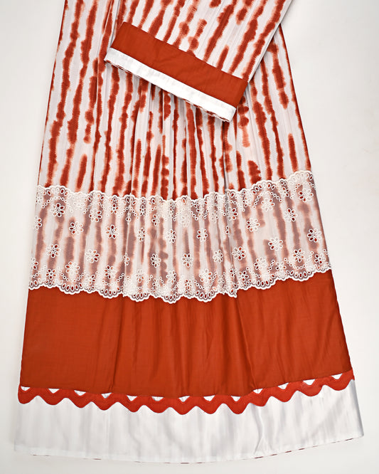 Orange White Stripes Rida With Smart Panel & Lace