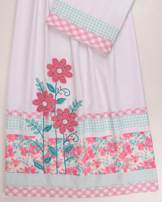 White Rida With Floral Work & Floral Smart Panel