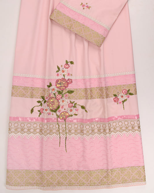Baby Pink Rida With Smart Panel & Floral Bunch