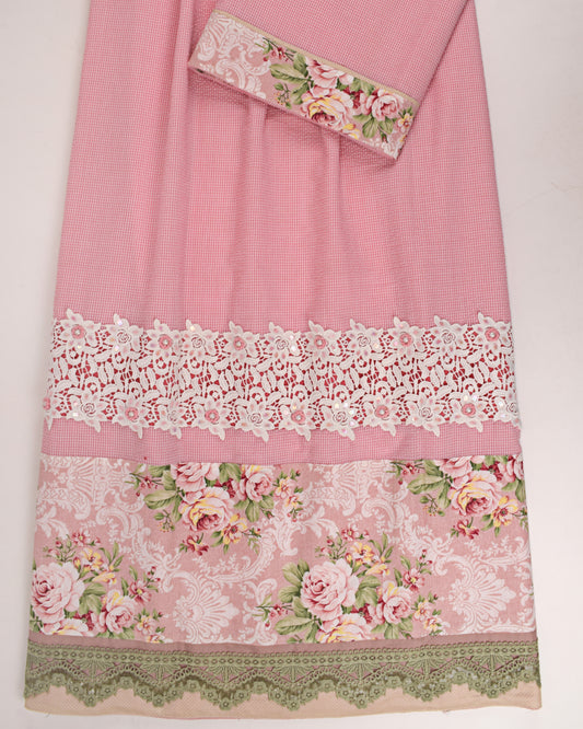 Pink Original Popcorn Rida With Smart Floral Panel & Bullion Work On Lace