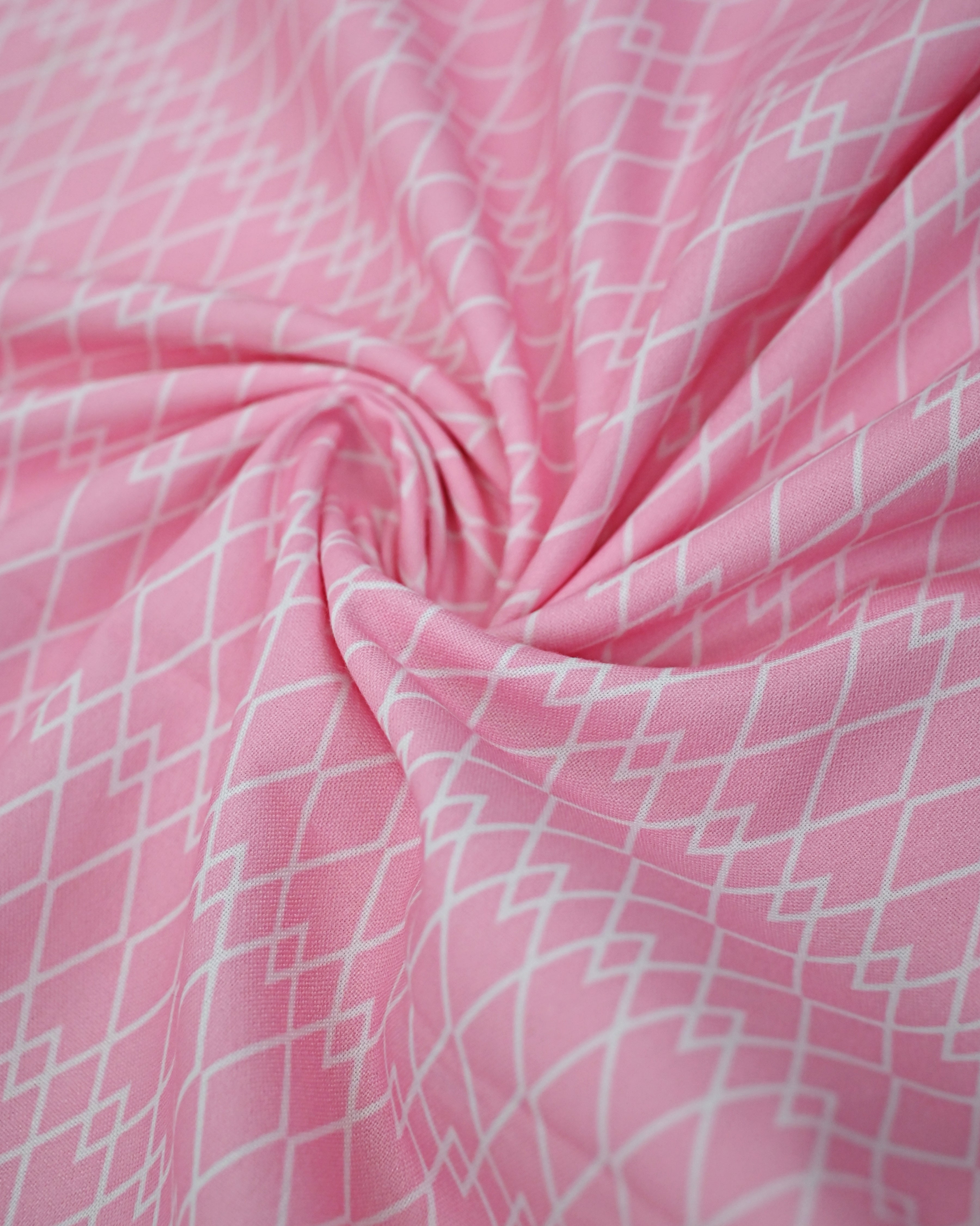 Soft Candy Pink Base Geometric Print Rida With Floral Panel & Smart Lace