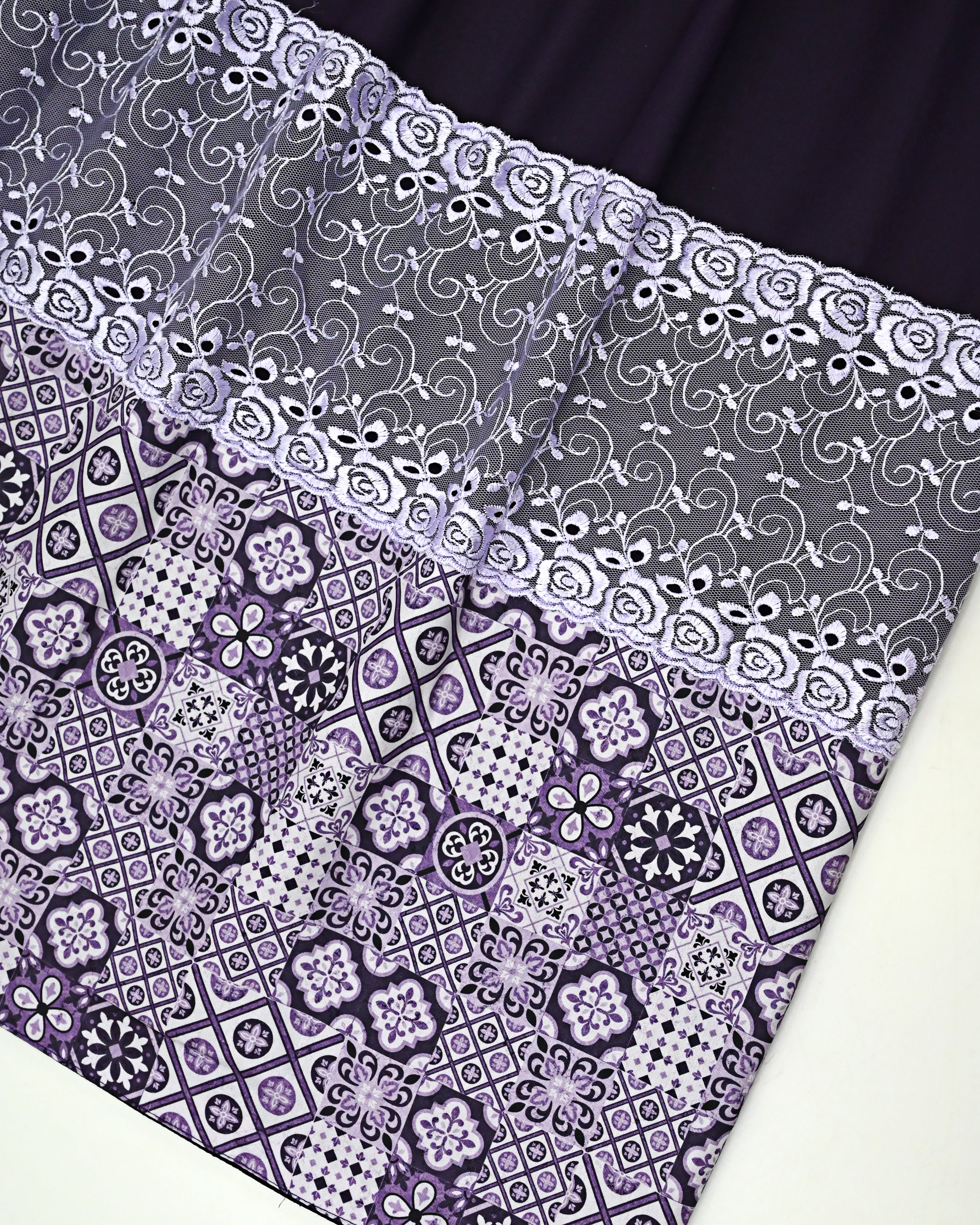 Deep Plum Rida With Smart Floral Lace & Smart Batik Print Panel