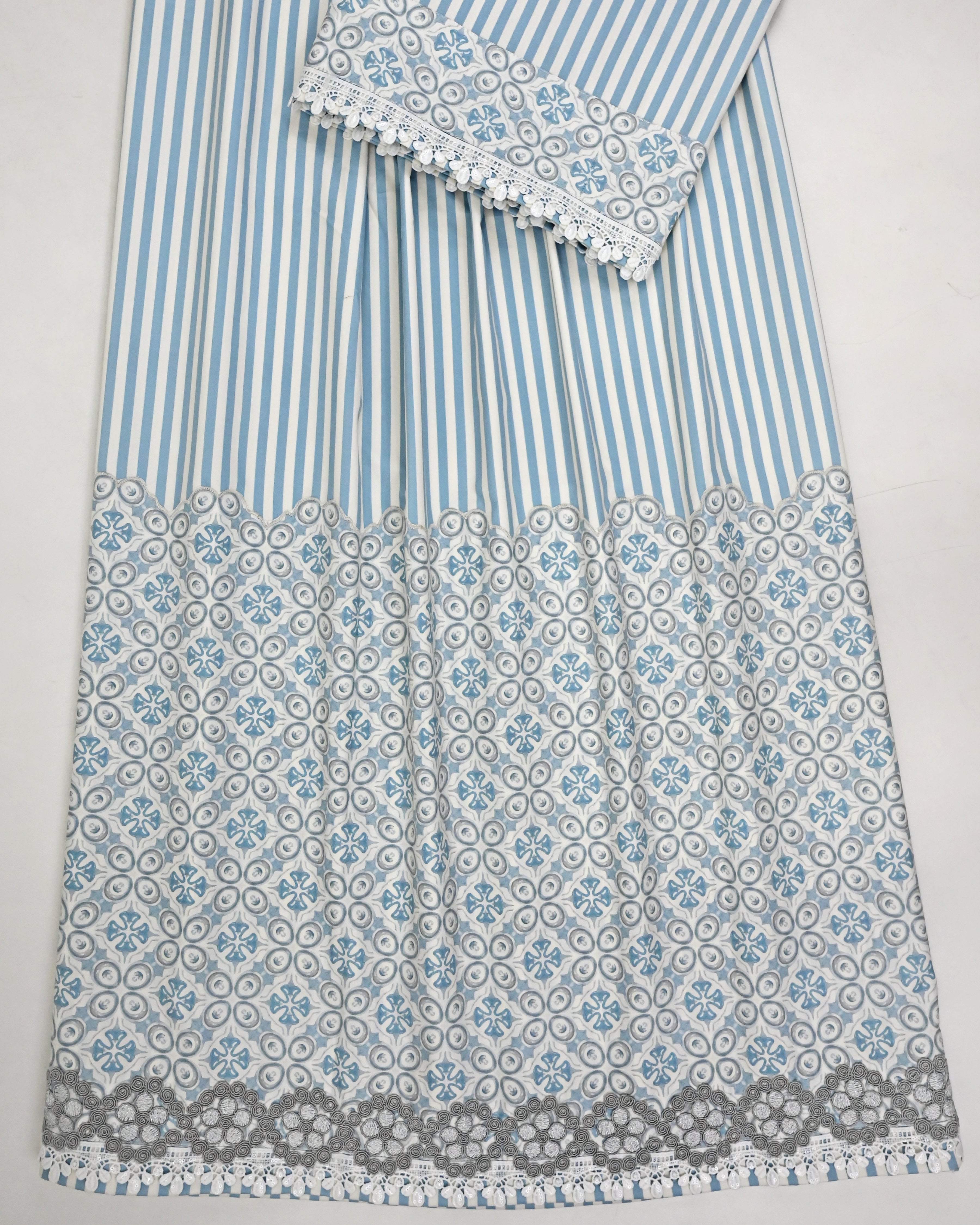Baby Blue Off White Stripes & Half Printed Rida With Smart Lace