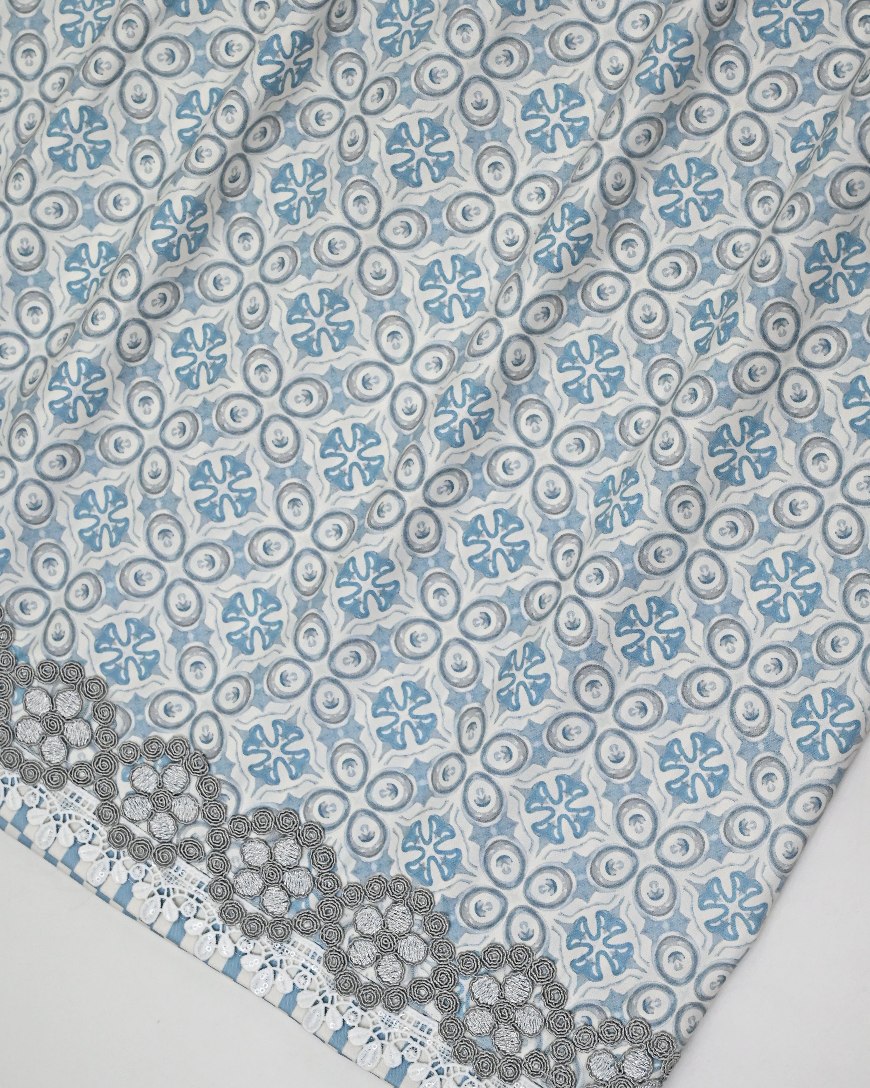 Baby Blue Off White Stripes & Half Printed Rida With Smart Lace