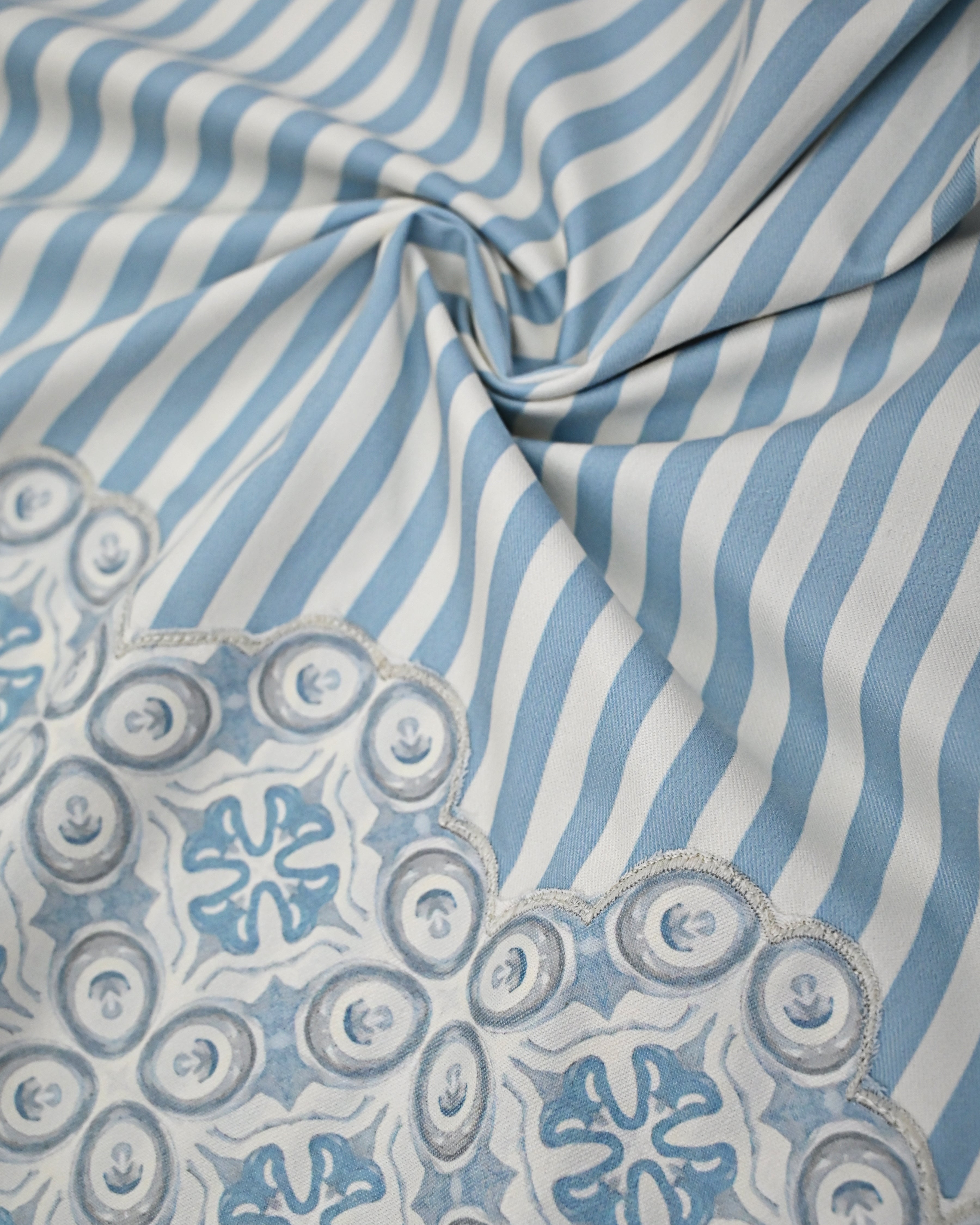 Baby Blue Off White Stripes & Half Printed Rida With Smart Lace-1900/-