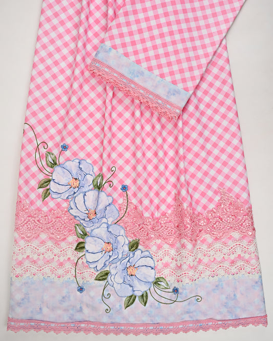 Pink & White Checks Rida With Smart Floral Applique & Smart Lacing