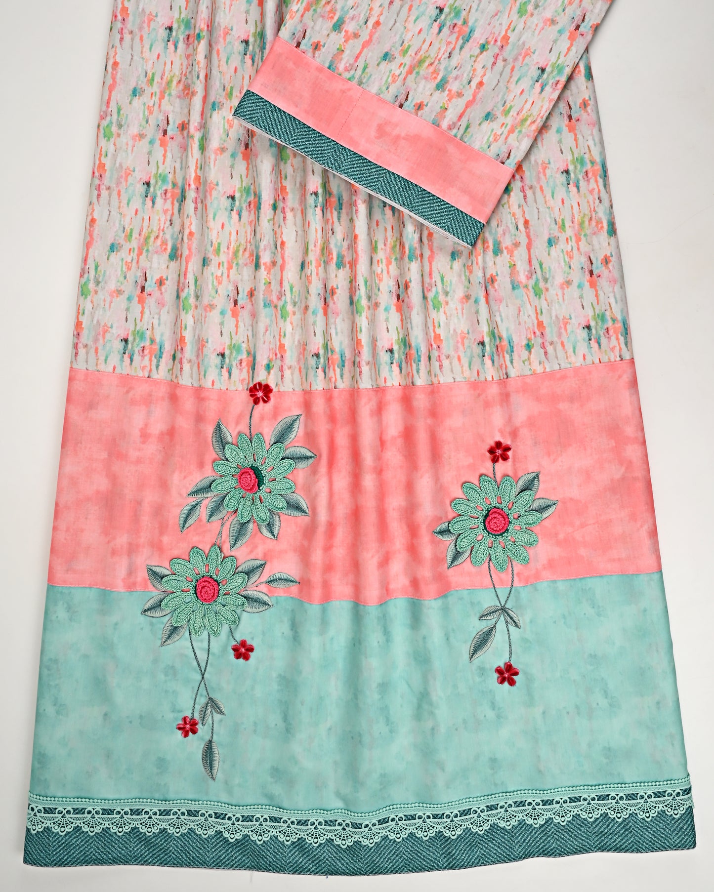 Multi Color Print Rida With Smart Floral Work & Marble Print Panel