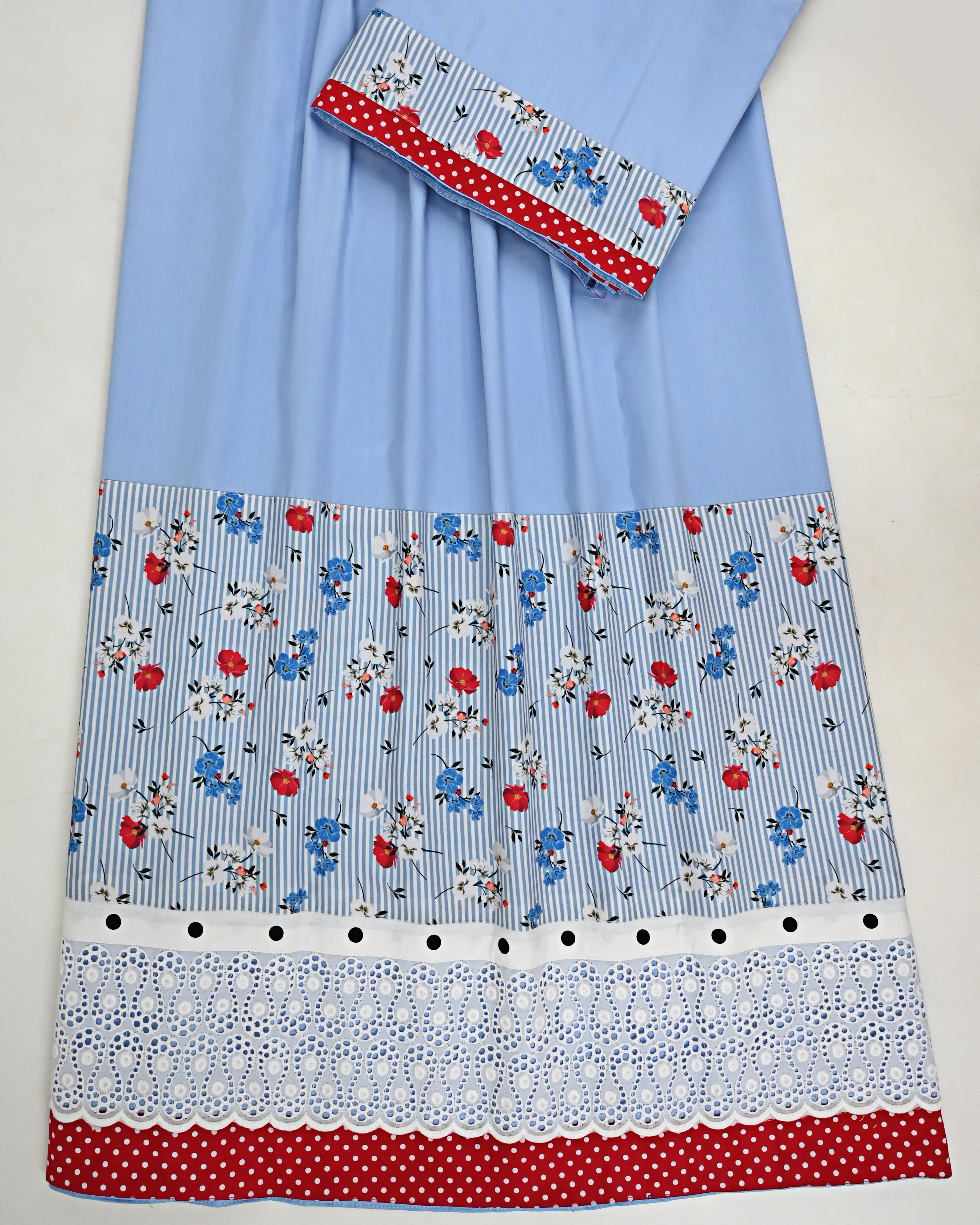 Light Blue Rida With Smart Floral Print Panel & Smart White Lace