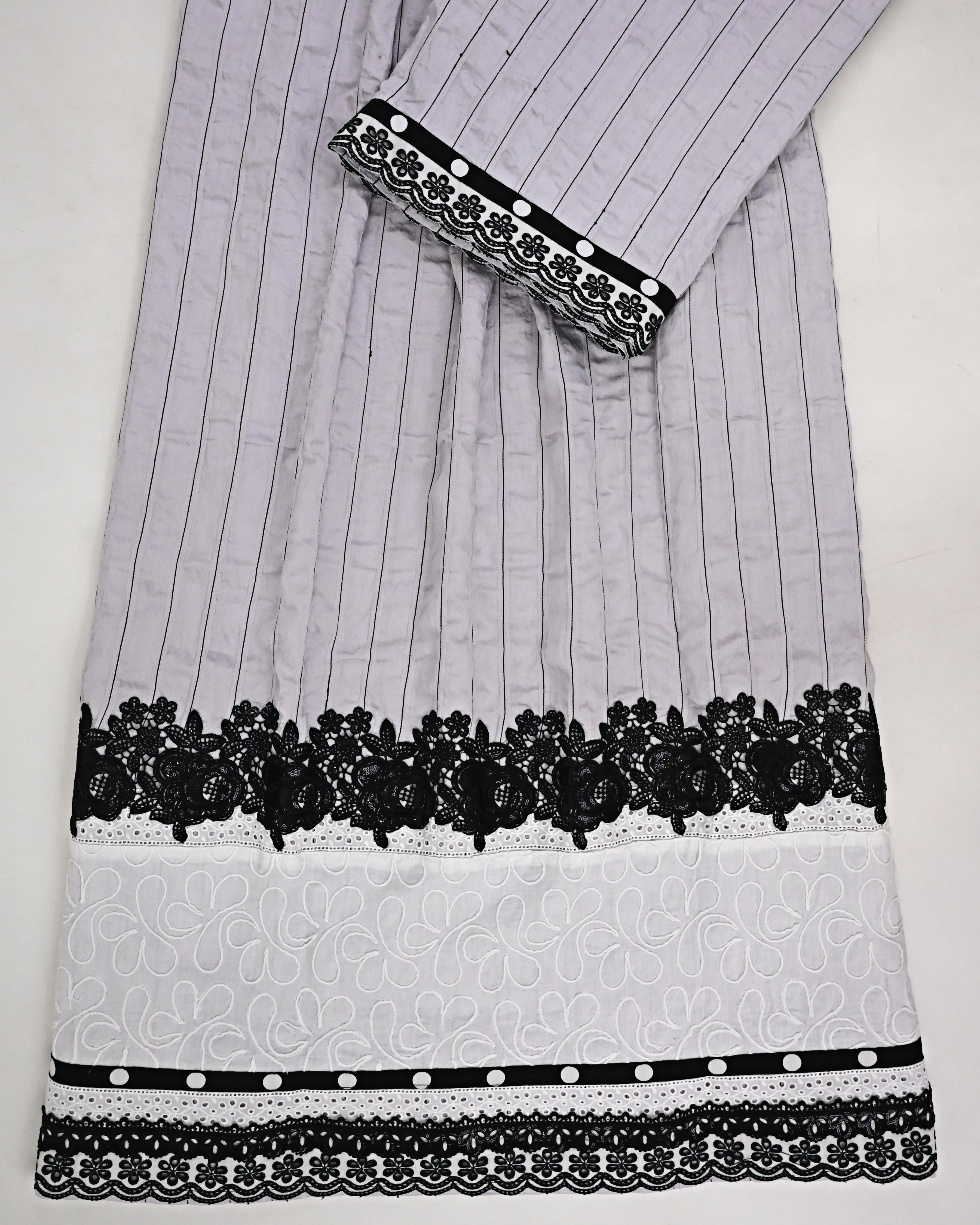 Cement Grey Black Lining Rida With Smart Black Floral Lace & Embroidery Floral Panel