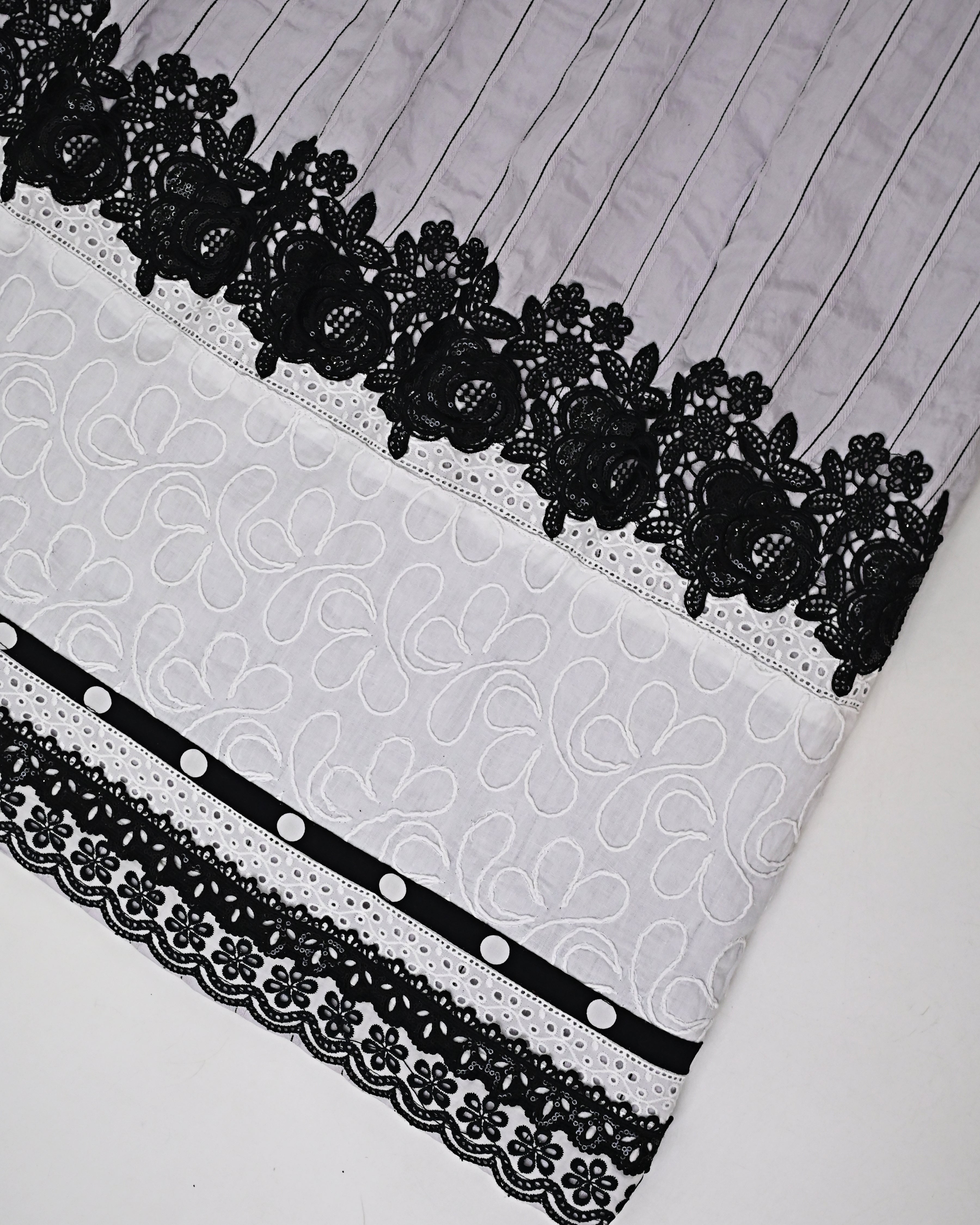 Cement Grey Black Lining Rida With Smart Black Floral Lace & Embroidery Floral Panel