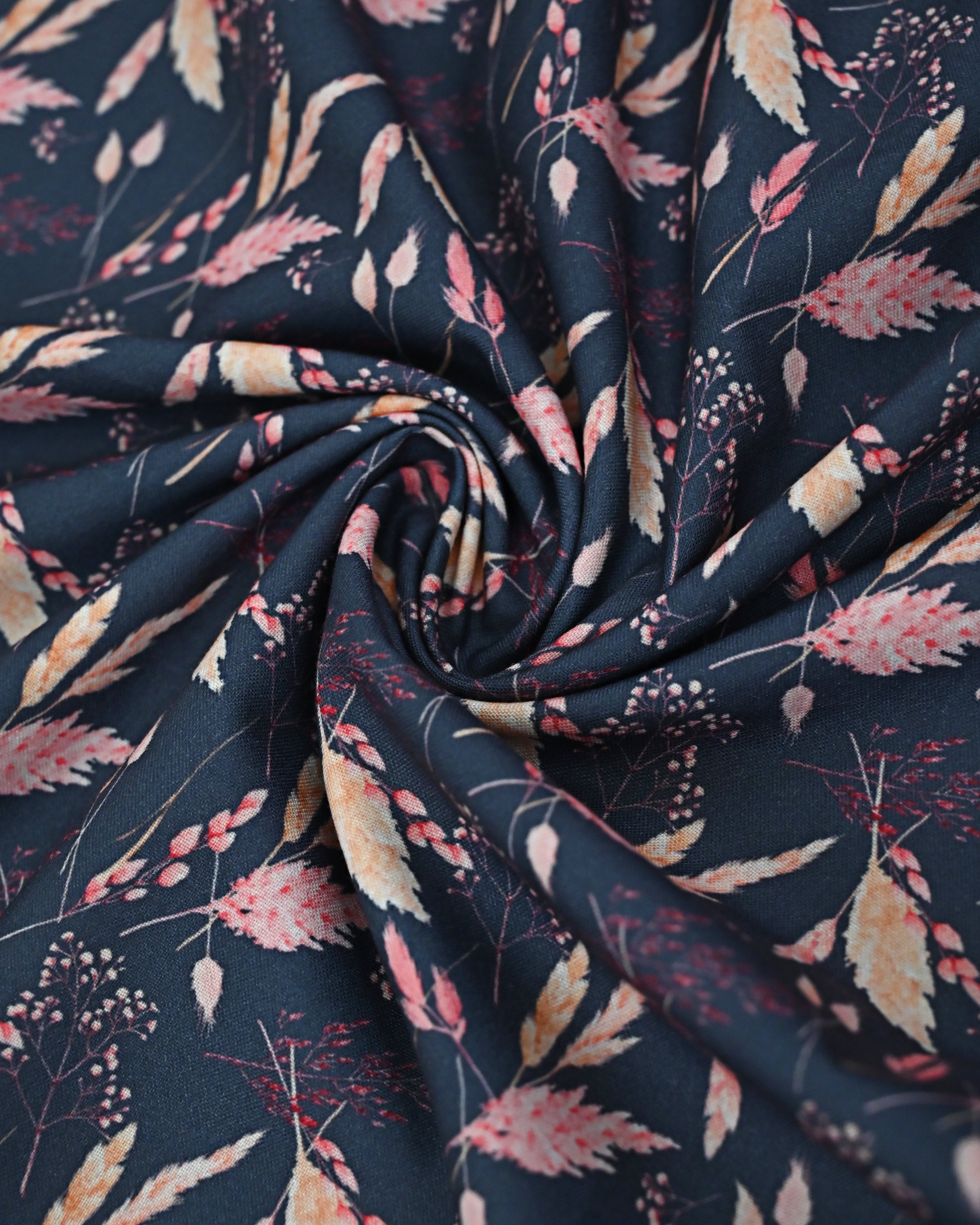 Navy Blue Base Full Printed Rida With Dark Smart Panel & Smart Imported Lace & Plain Navy Pardi