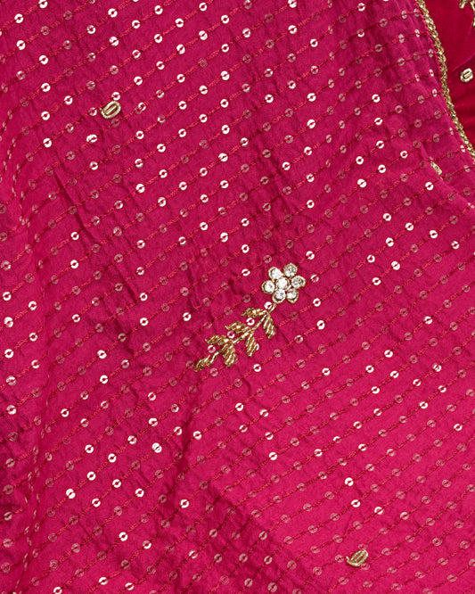 Rani Pink Velvet Bridal Jodi With Full Zardosi Work & Sequence Dupatta