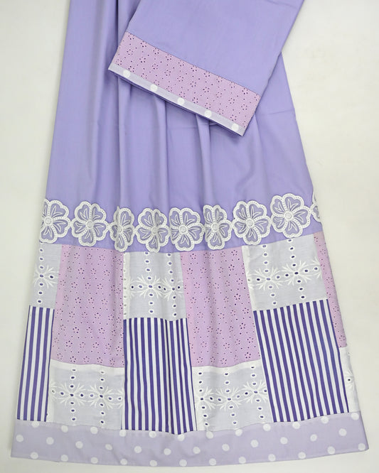 Lilac Rida With Smart Box Pattern Panel & Floral Lace
