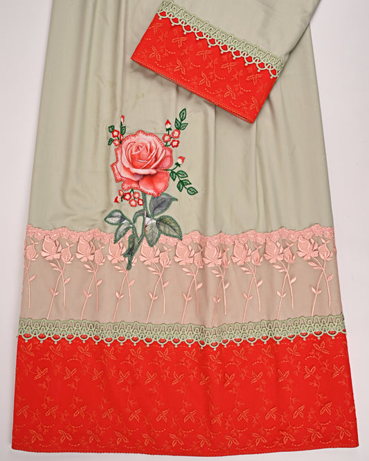 Hazelnut Rida With Smart Red Panel Lace & Rose Applique