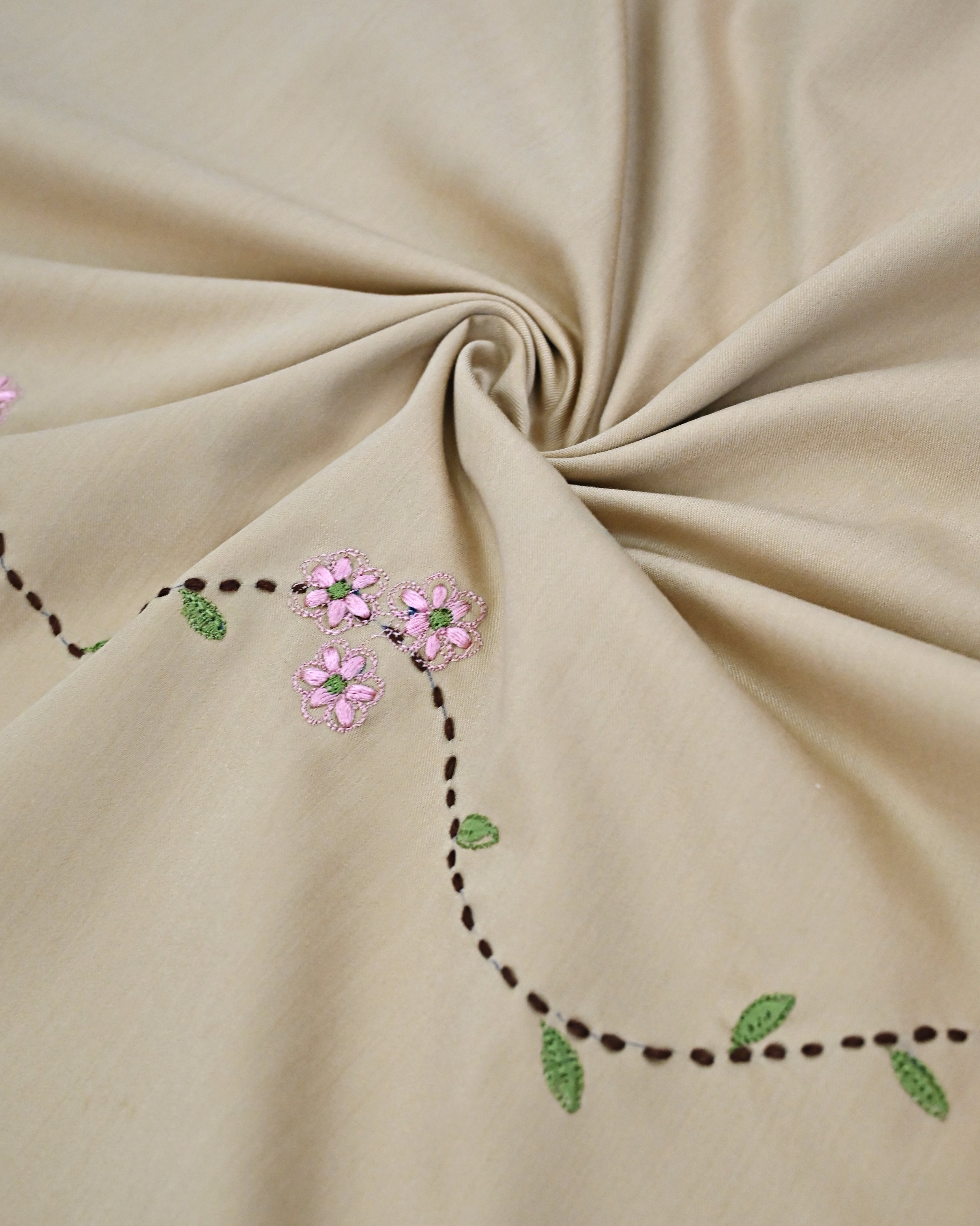 Beige Rida With Dark Color Panel Cream Lace & Floral Embroidery Work